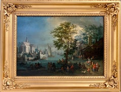 Animado paisaje portuario del siglo XVII con pescadores, visitantes y comerciantes