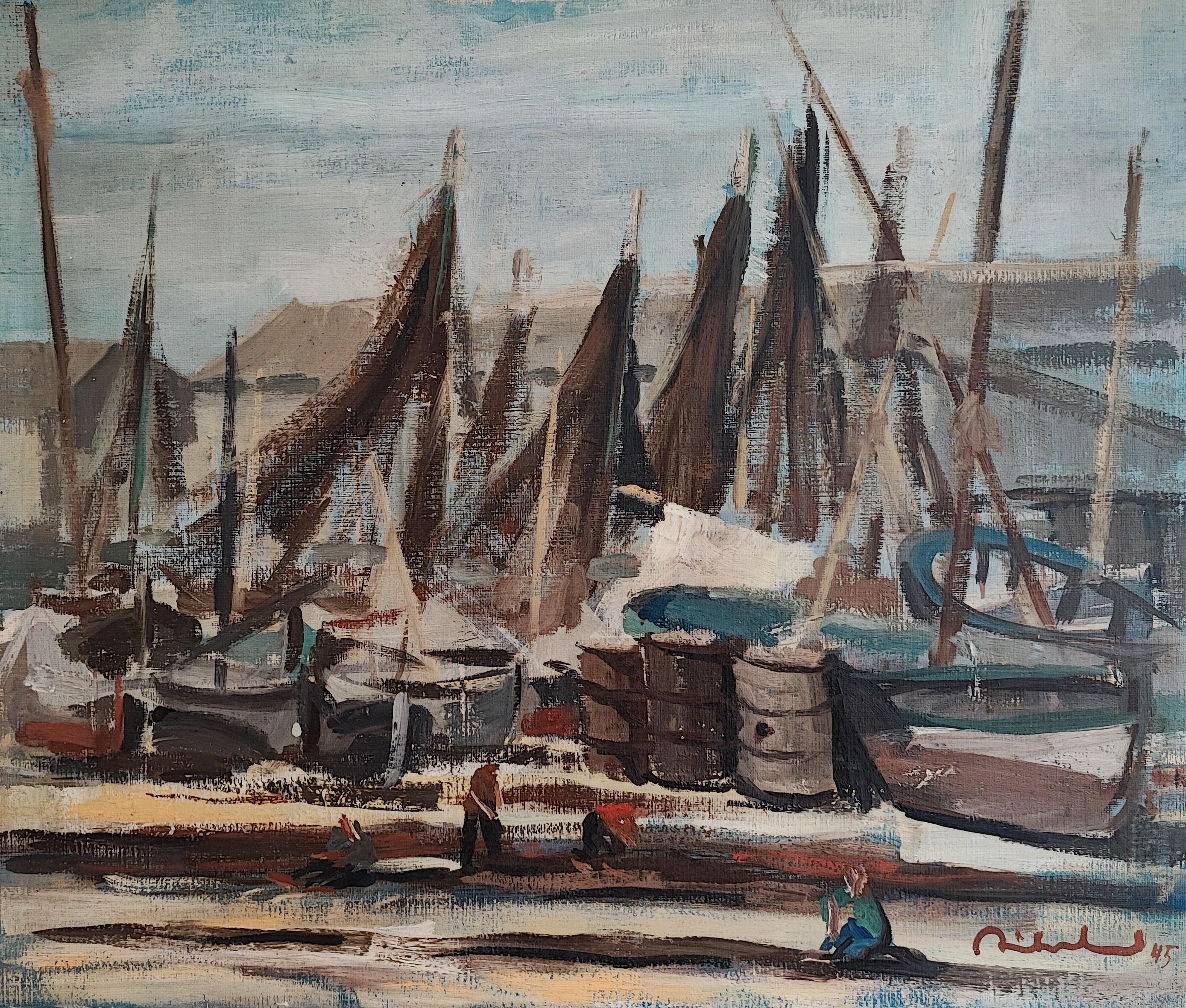 Unknown Landscape Painting - Busy little port