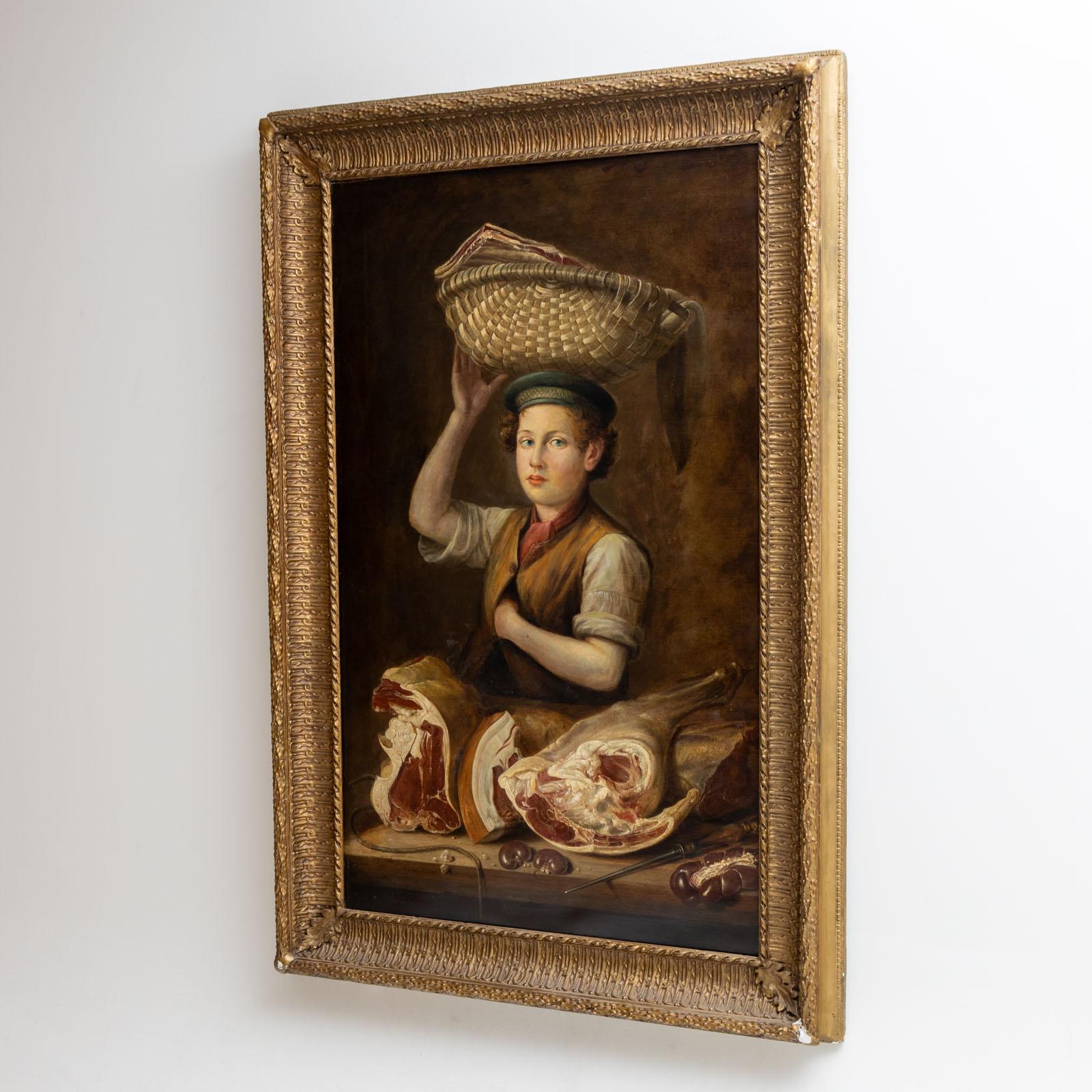 Butcher’s Apprentice, Late 19th Century - Painting by Unknown