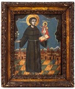 Antique Byzantine Icon of Saint Anthony of Padua, 18th C.