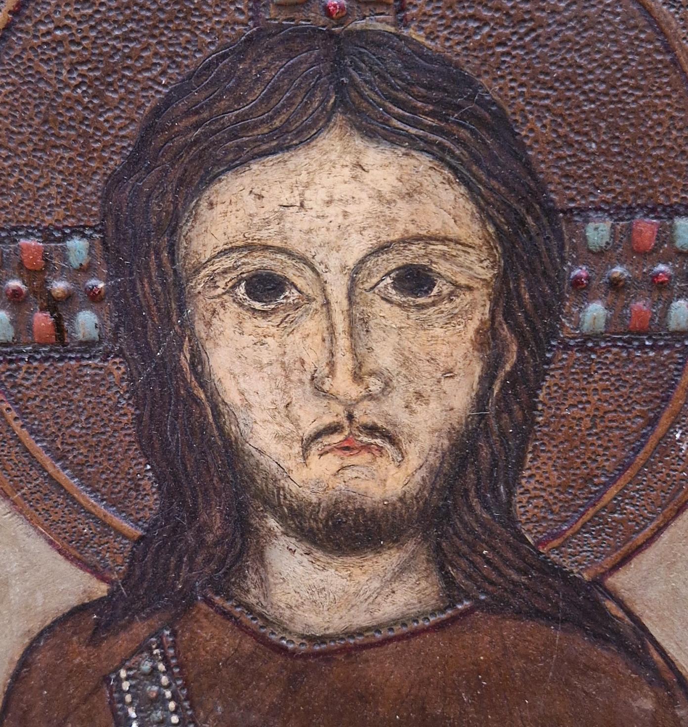 Scuola bizantina (XIX-XX) - Cristo Pantocrátor - Figurative Painting Marrone di Unknown