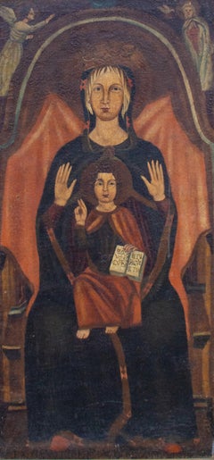 c. 1900 Catholic Painting of Madonna and Child Enthroned