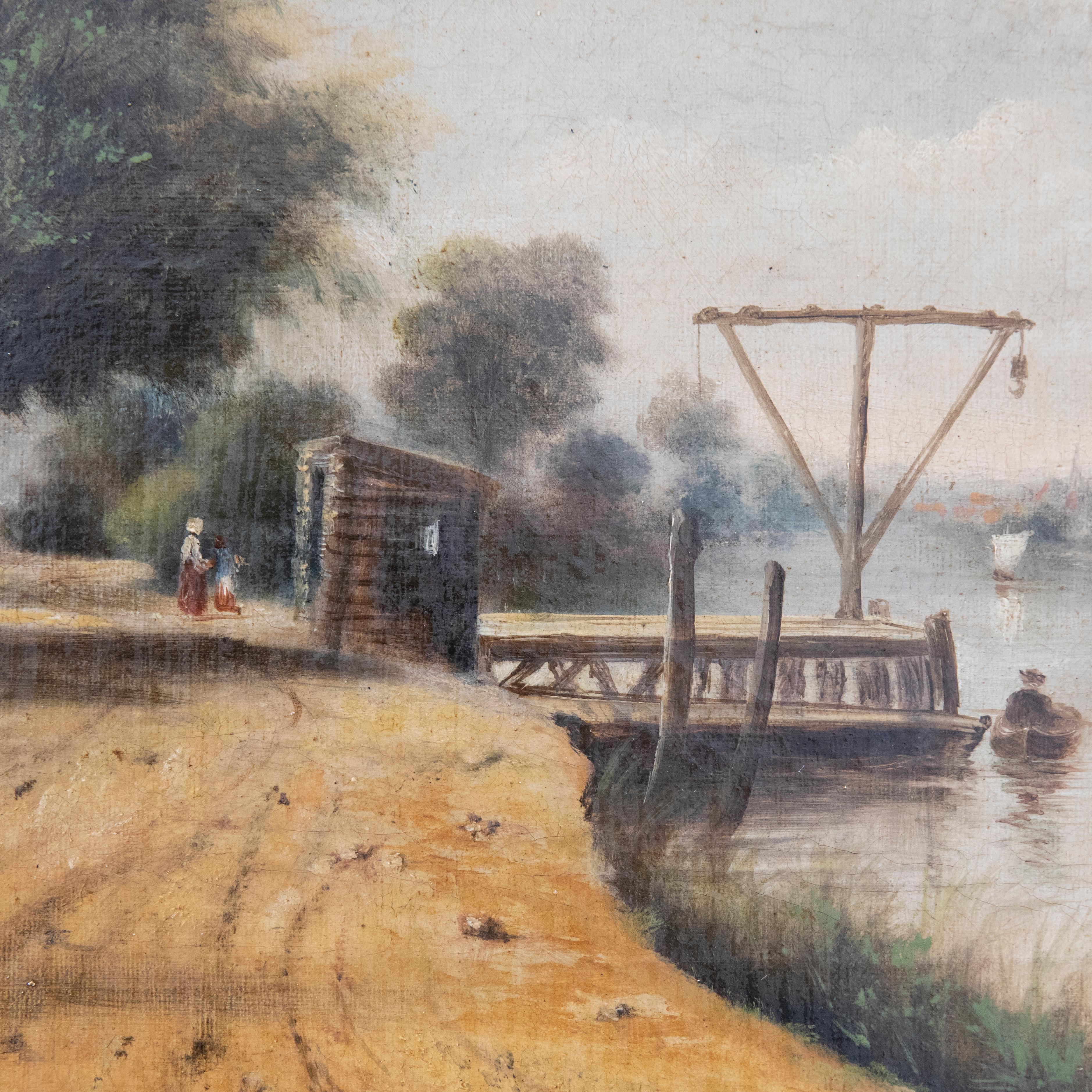 C. Adams - Framed Late 19th Century Oil, Waiting by the Jetty For Sale 1