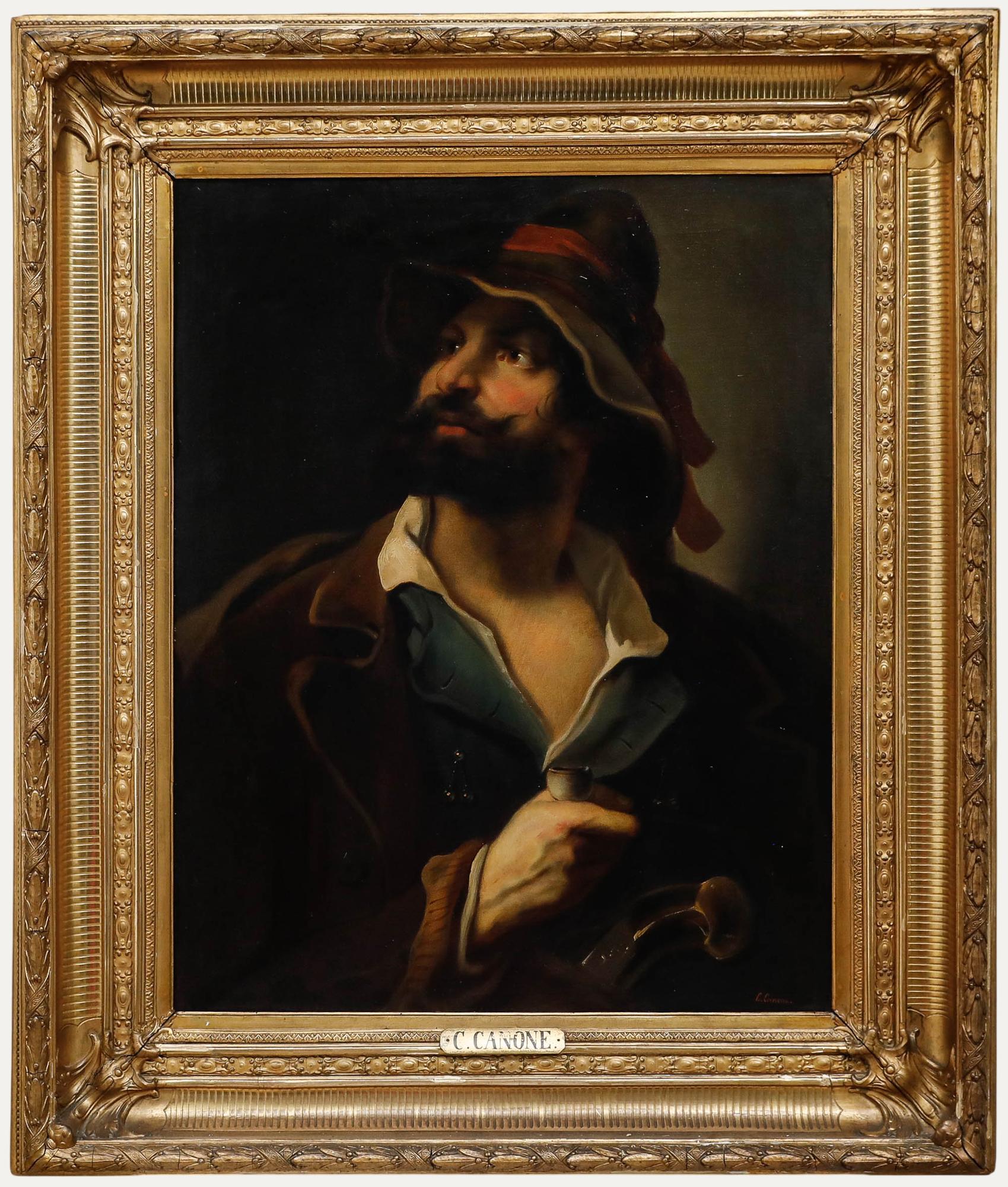 Unknown Portrait Painting – C. Canone - Mitte 19. Jahrhundert Öl, Der italienische Schäferhund