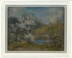 C. J. Fox (1860-1932) - Huile du début du 20e siècle, Fleurs près de la rivière