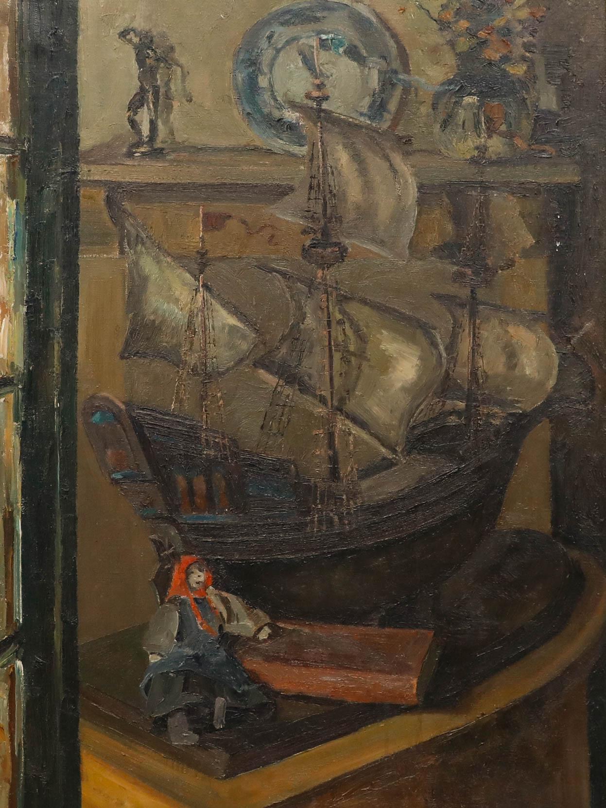 C. Lisen - Óleo enmarcado de principios del siglo XX, Bodegón con maqueta de barco - Painting de Unknown