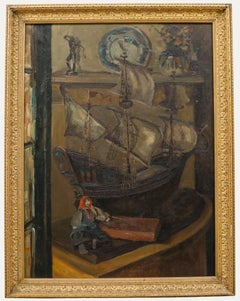 C. Lisen - Framed Early 20th Century Oil, Still Life with Model Ship