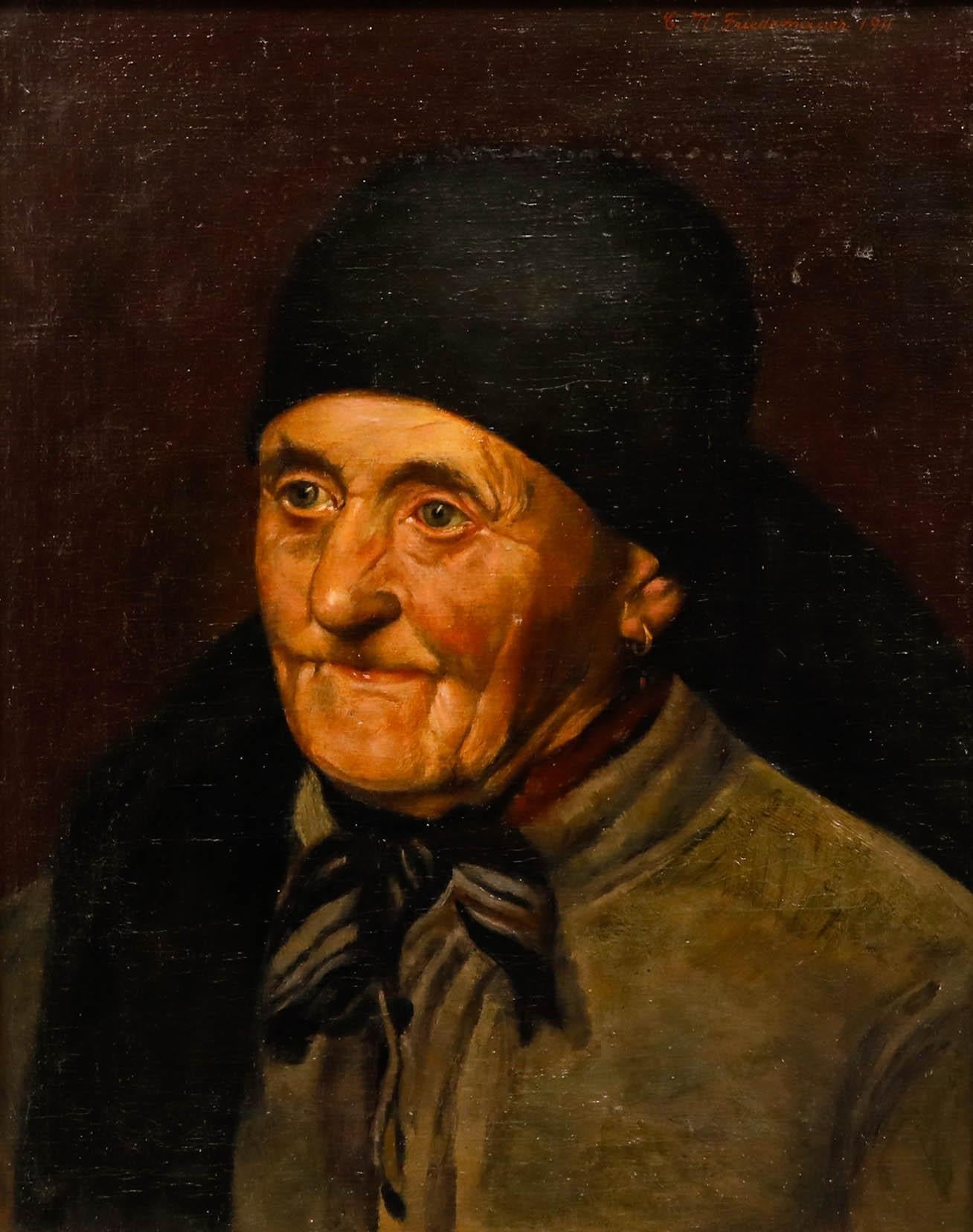 C. M. Friedmaura - 1911 Oil, Portrait of an Elderly Woman - Painting by Unknown