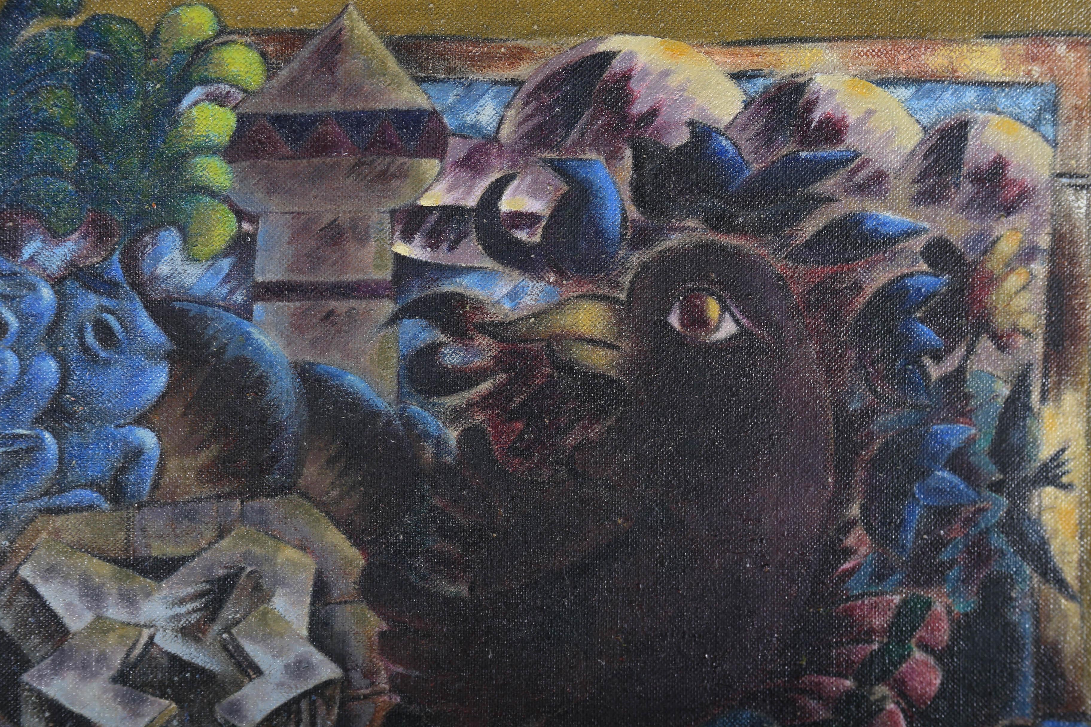 C. R. T. - 1983 Oil, Black Bird On The City Walls For Sale 2
