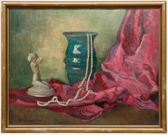 C. Schlotke - Début du 20e siècle Huile, Nature morte avec une figurine