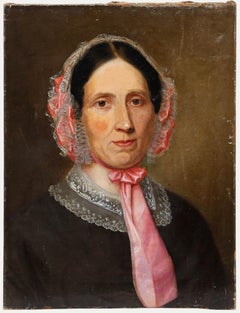 C. Tschirner - Mid 19th Century Oil, Portrait of a Lady in a Pink Bonnet