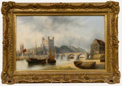 c.1870 Óleo - Vista del castillo de Rochester