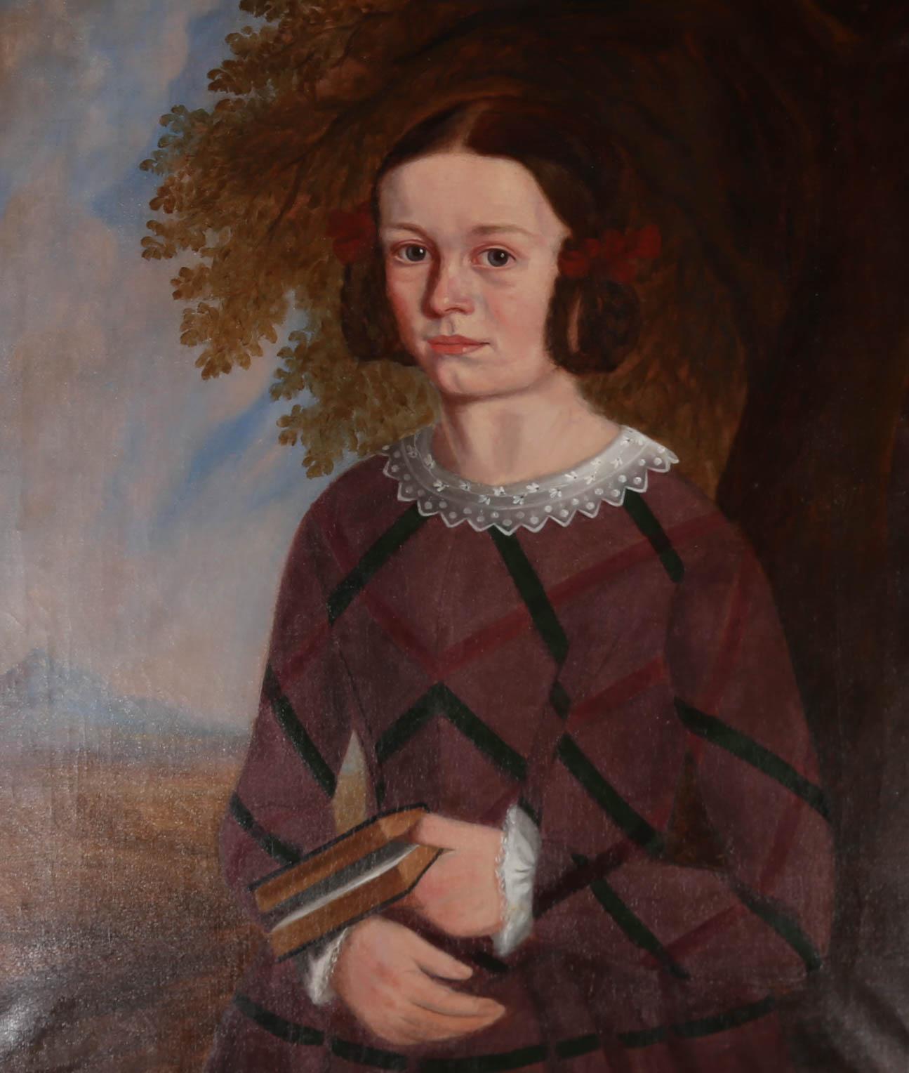 Unknown Portrait Painting – um 1945 Öl - Der Leser in Plaid