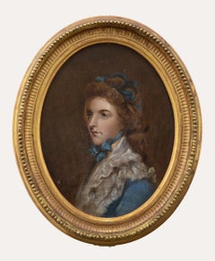 Antique C.A. Hall - Late 19th Century Oil, Portrait of a Young Lady in Blue