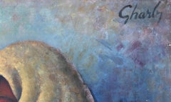 Cactus Fruit Sellers, pittura folkloristica olio su tela di Jalal Gharbi