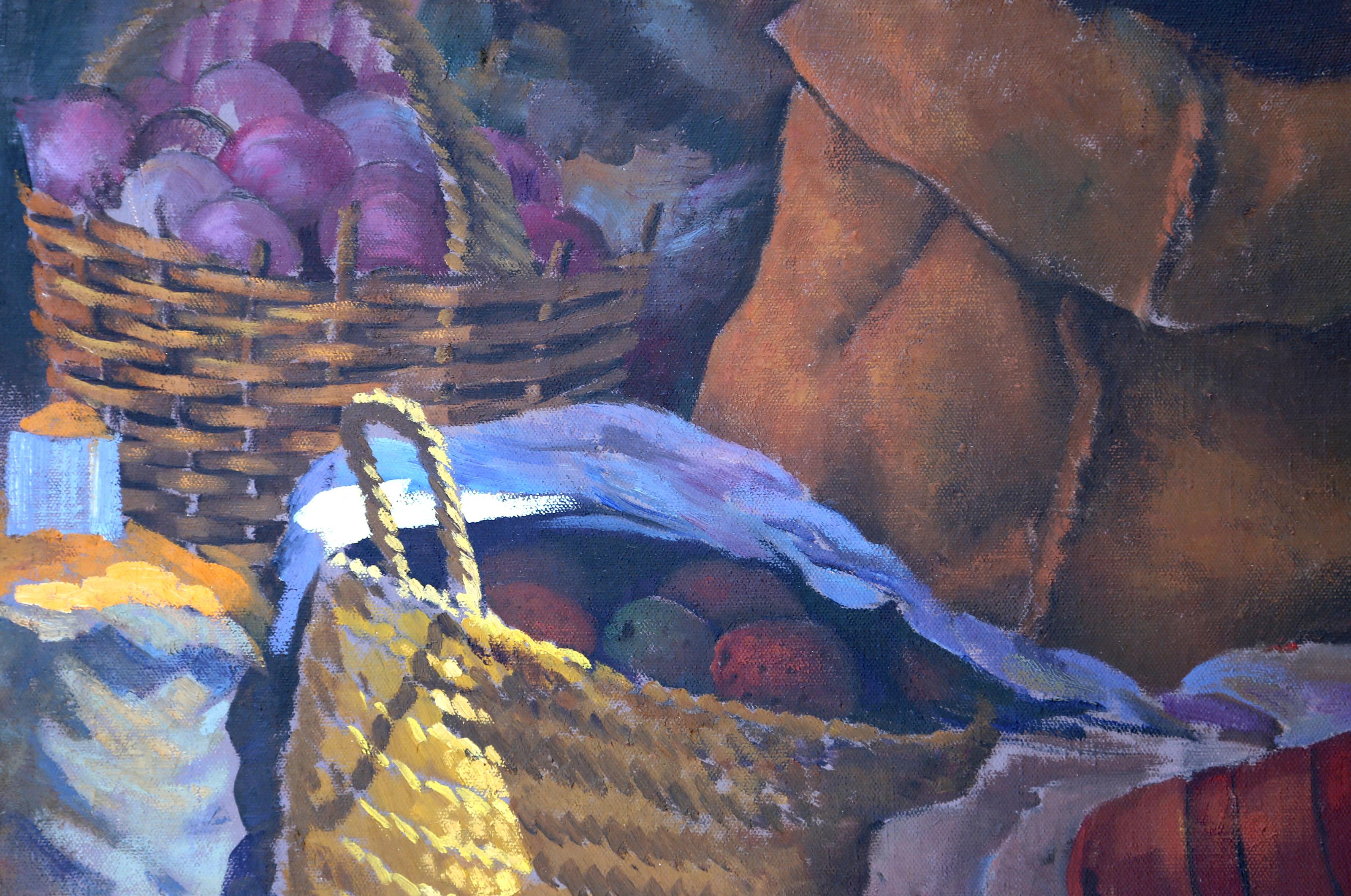 Kaktus Fruit Sellers, Folk Art Öl auf Leinwand Gemälde von Jalal Gharbi im Angebot 2