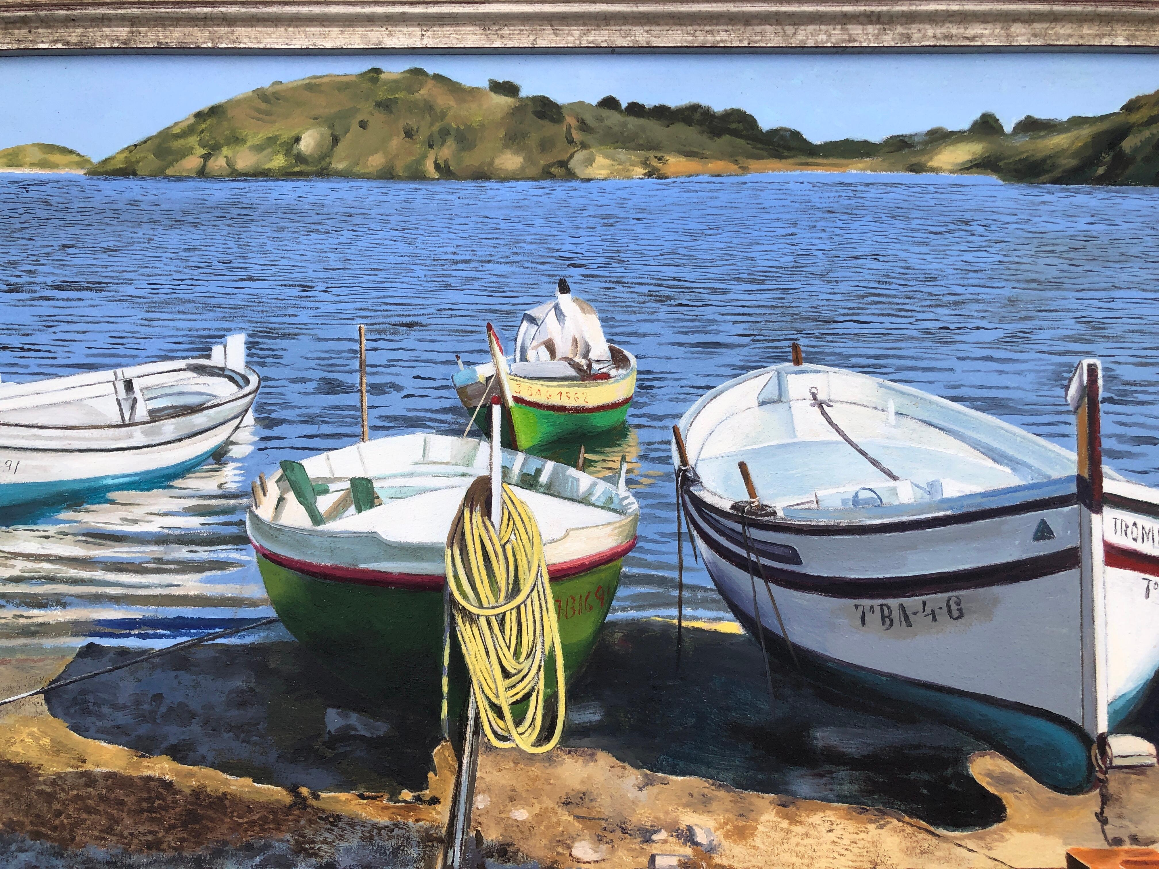 Cadaqués España óleo sobre lienzo pintura paisaje marino barcos playa 2