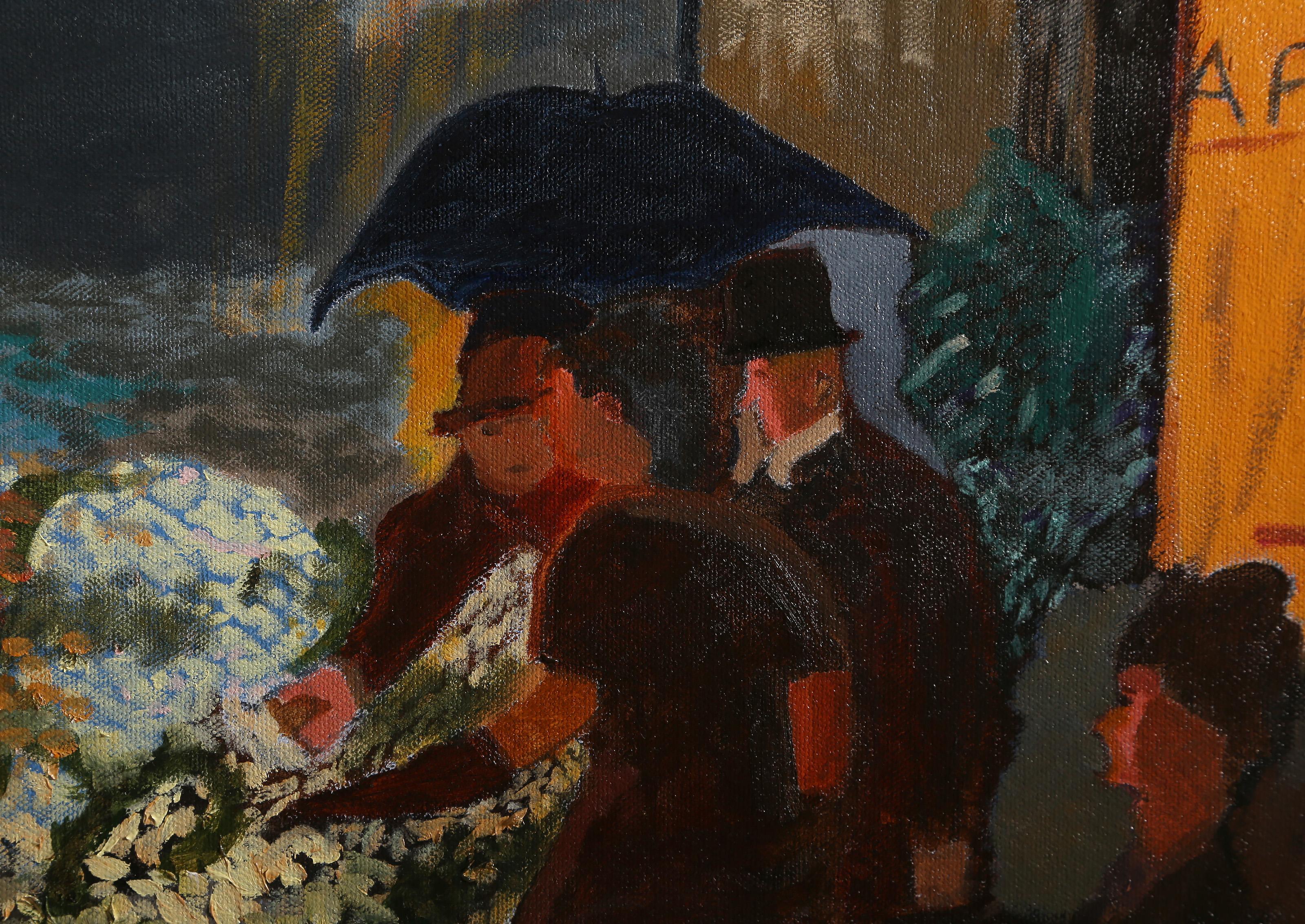 Cafe, Impressionist Oil Painting on Canvas In the Style of Claude Fauchère For Sale 1