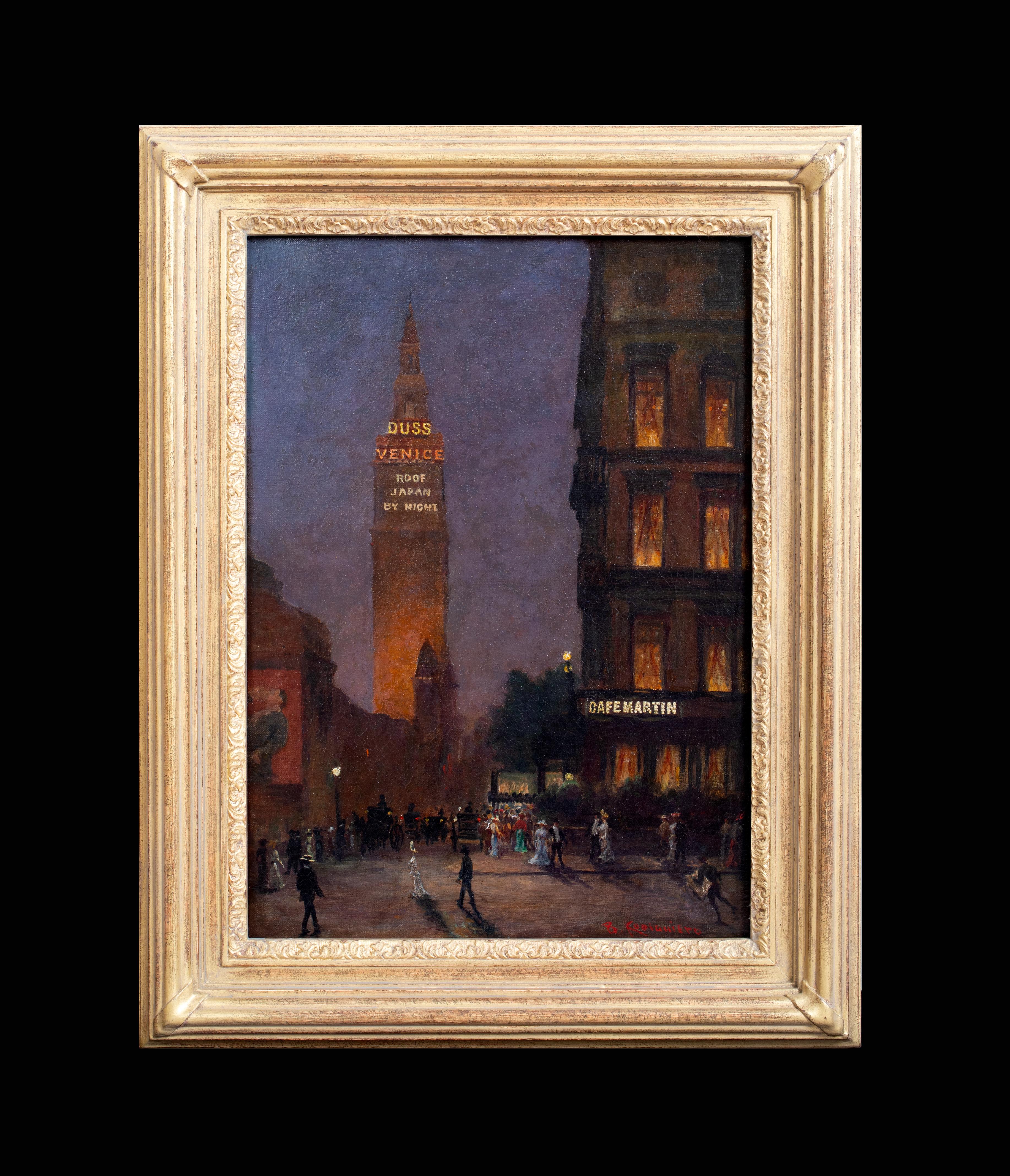 Cafe Martin At Night, Madison Square Park, New York, dated 1902  Rodighiero - Painting by Unknown