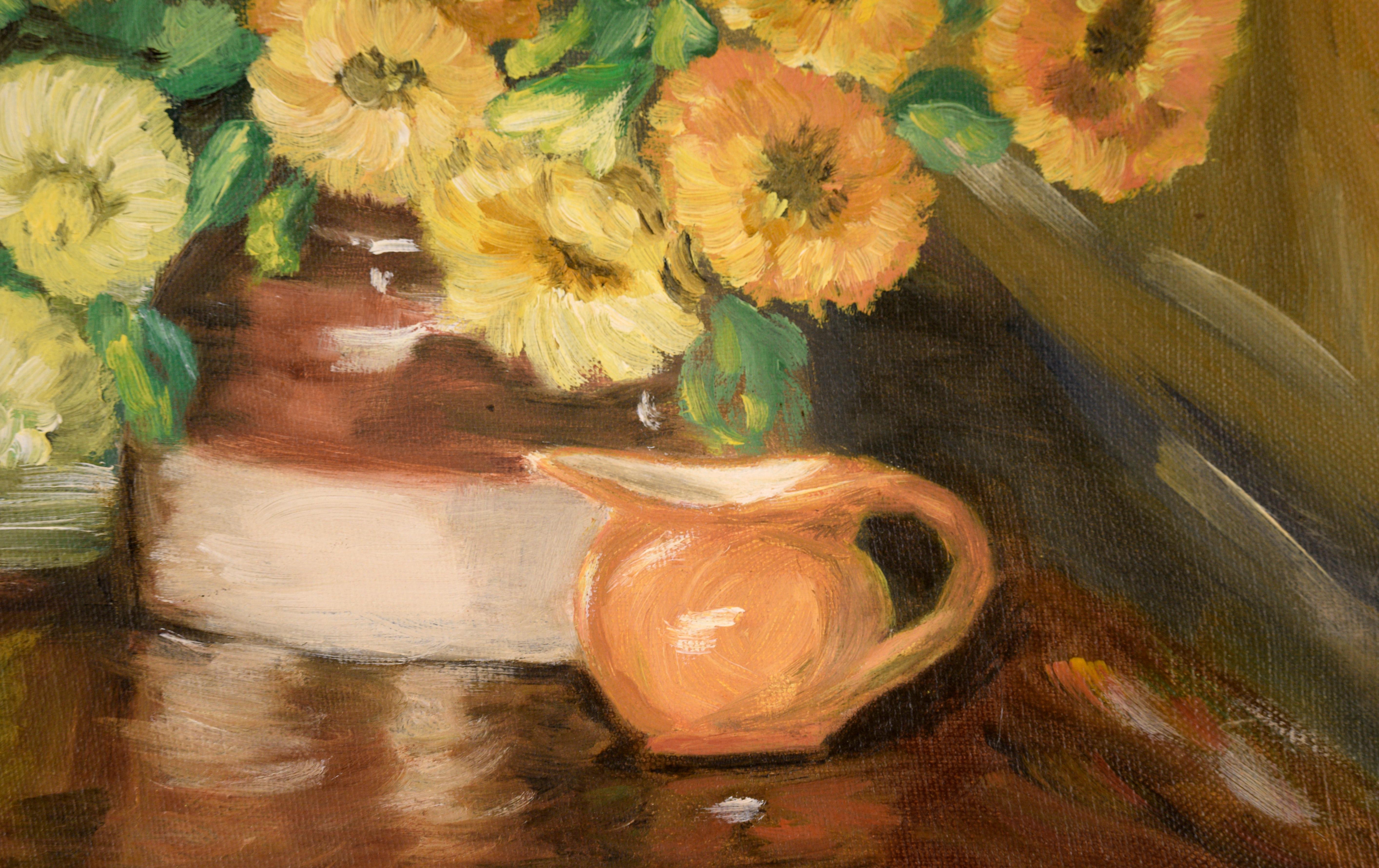 Calendula Still Life with Pitcher in Oil on Canvas 1