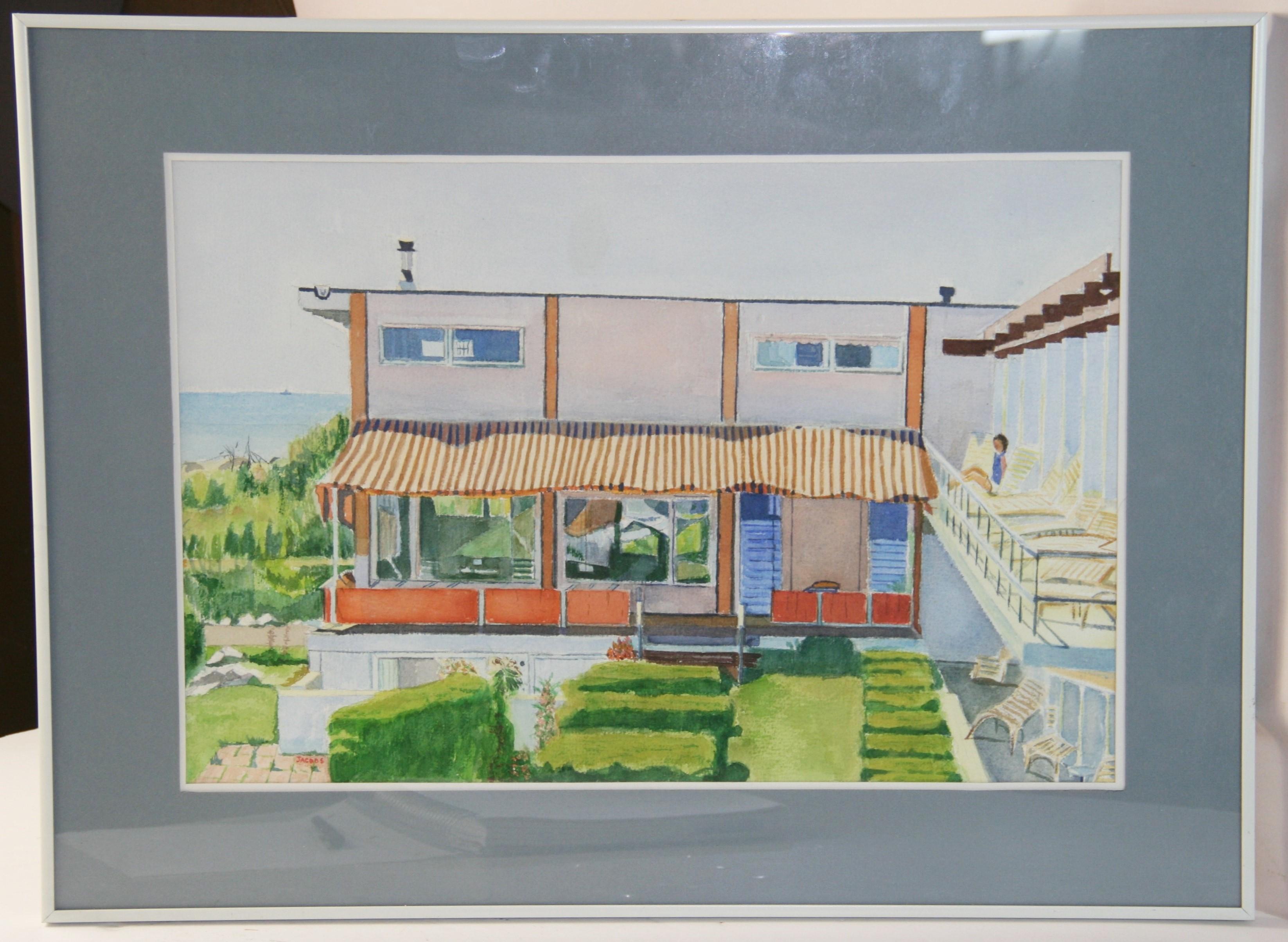 Paesaggio da spiaggia in California  firmato  Jacoos - Painting di Unknown