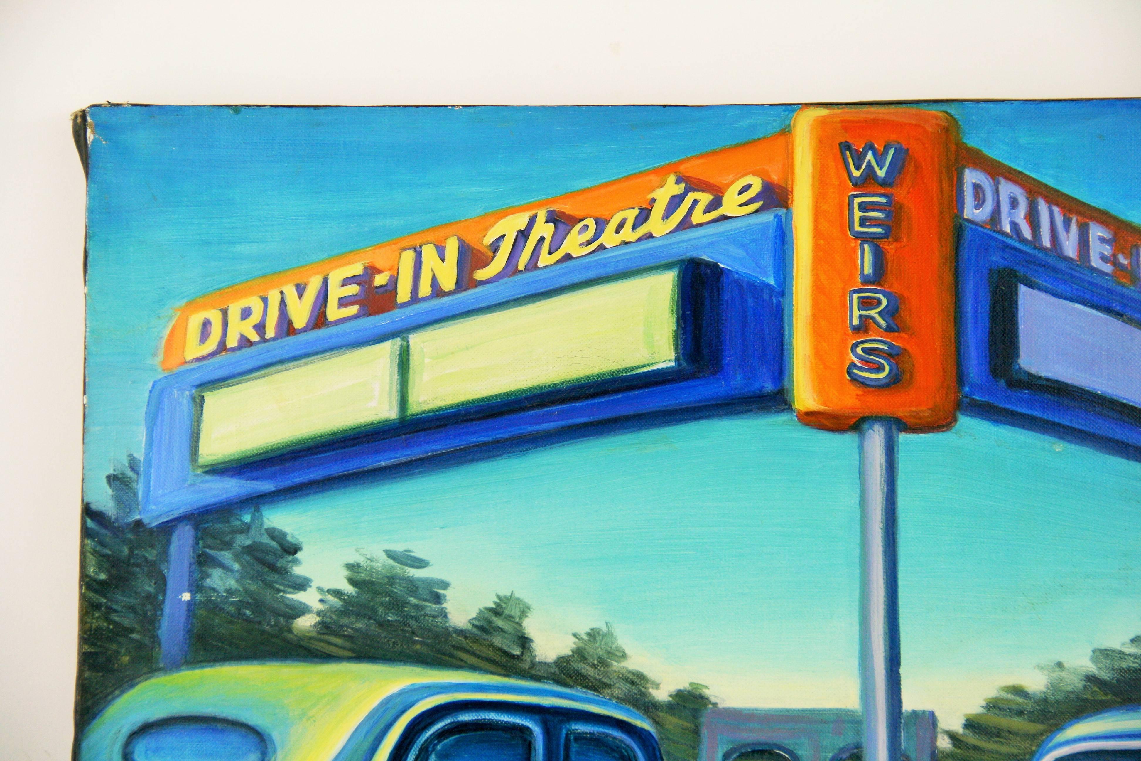 California Drive In City scape  Vintage Hot Rod  Cars - Painting by Unknown