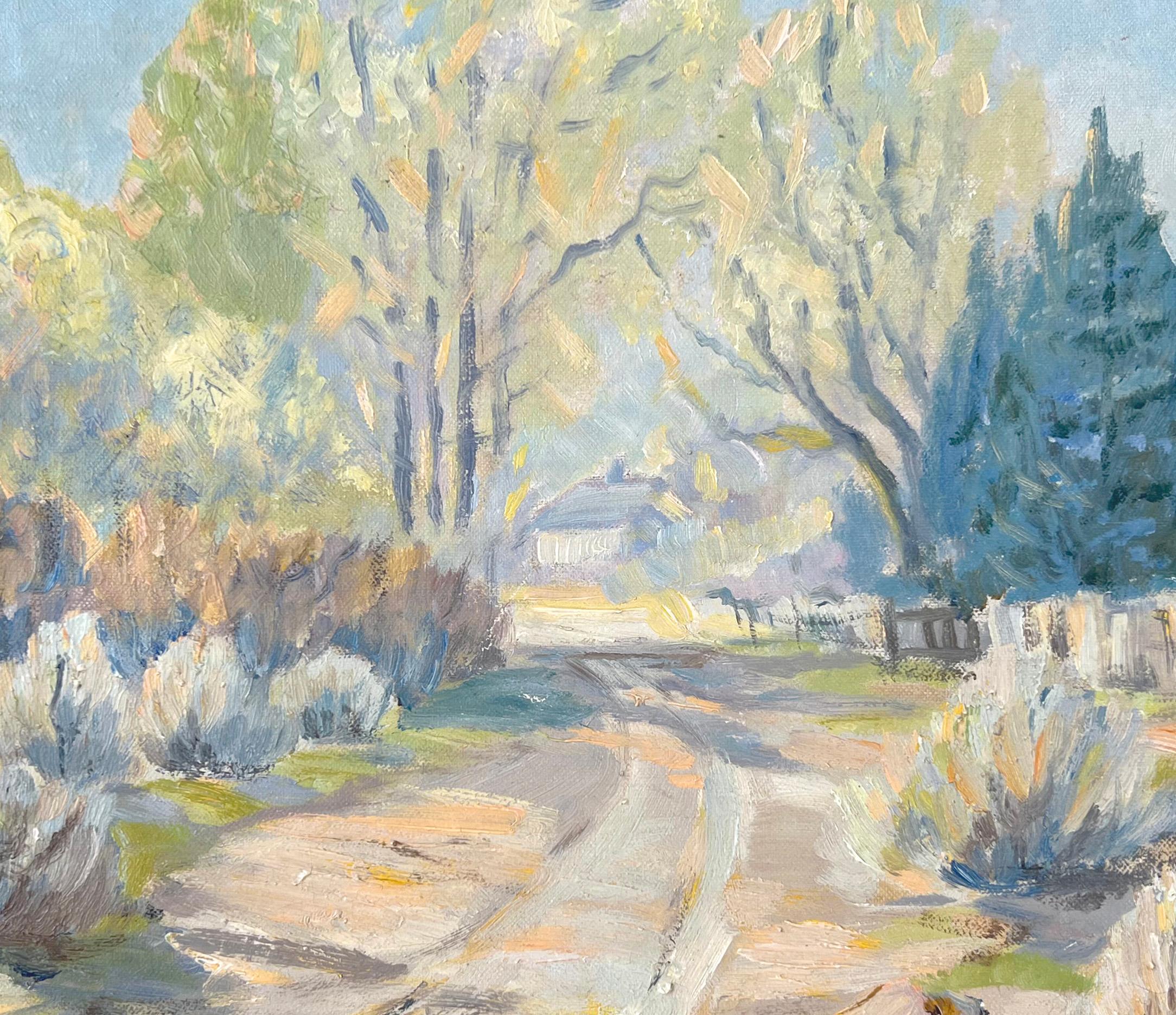 California School - Desert Ranch Road Landscape Oil on Canvas - Painting by Unknown