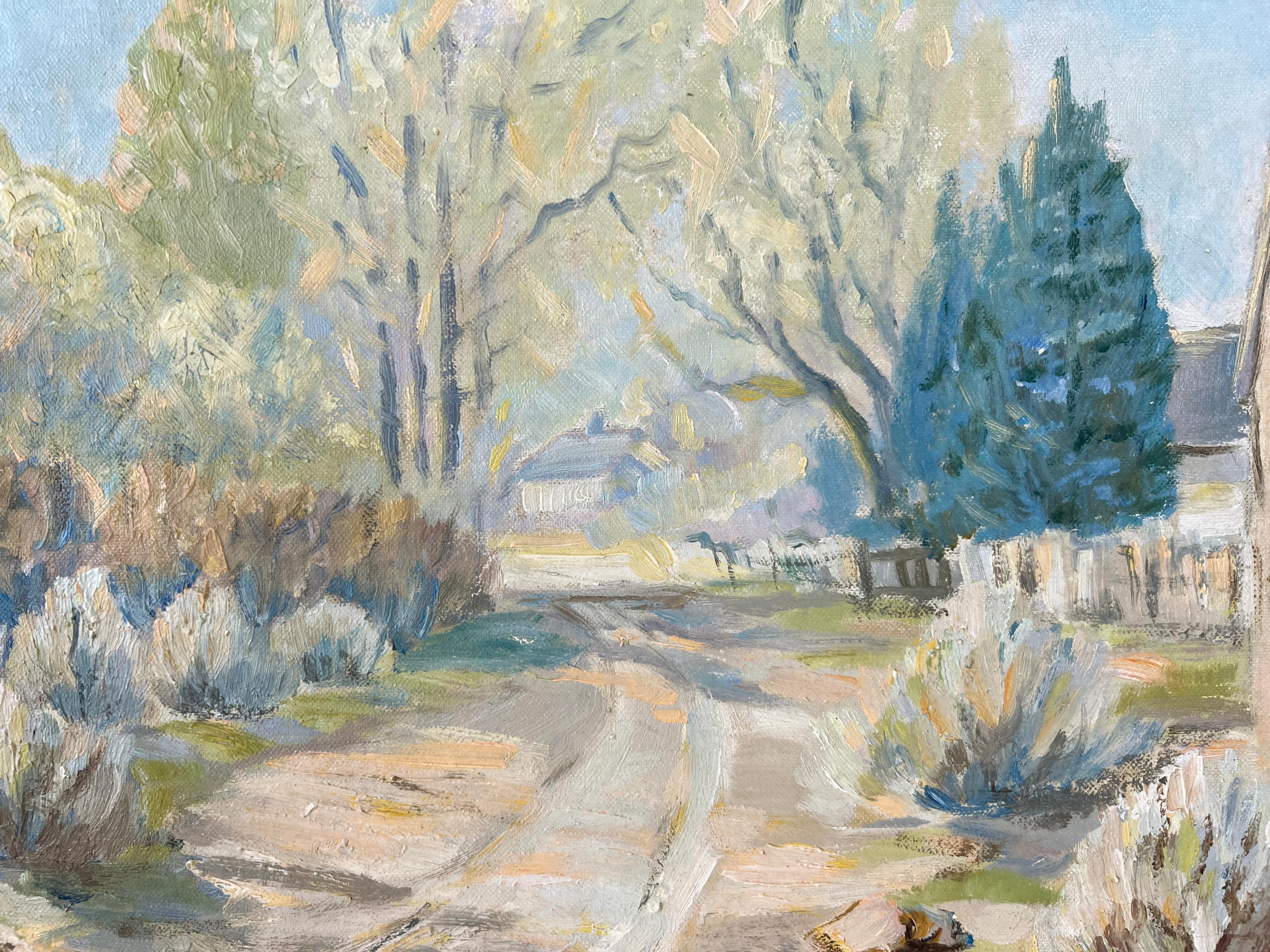 California School - Desert Ranch Road Landscape Oil on Canvas - American Impressionist Painting by Unknown
