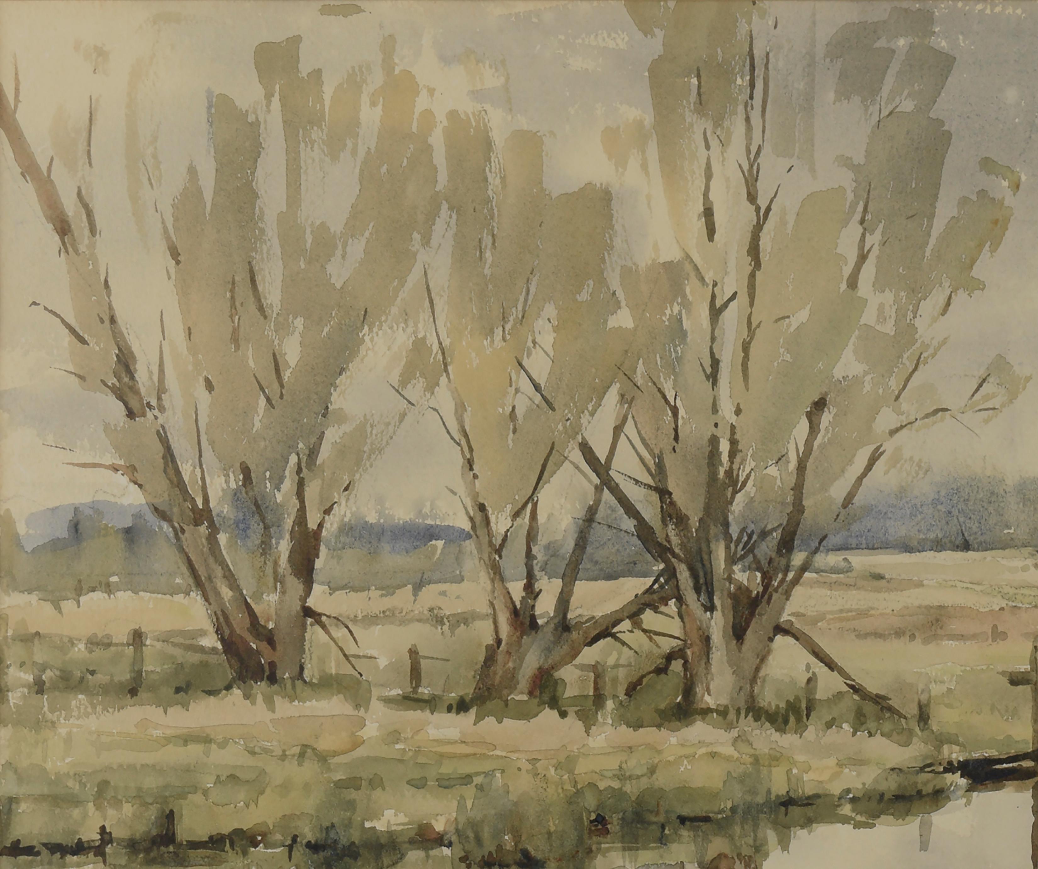 Paesaggi di laghetti umidi della California (fronte/retro) - Painting Impressionismo americano di Unknown