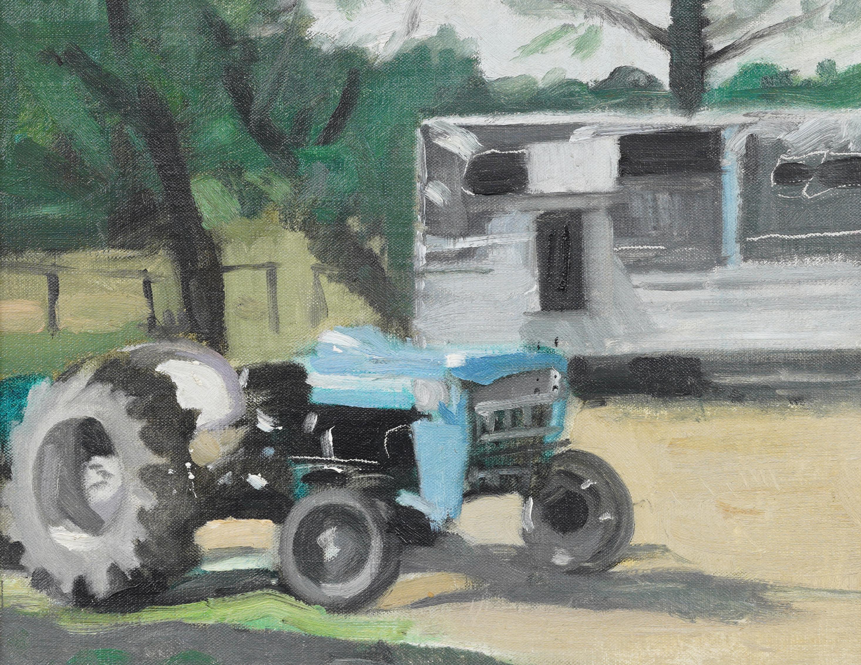 Camden South Carolina Signed Vintage American Southern Farm Tractor Oil Painting en venta 1
