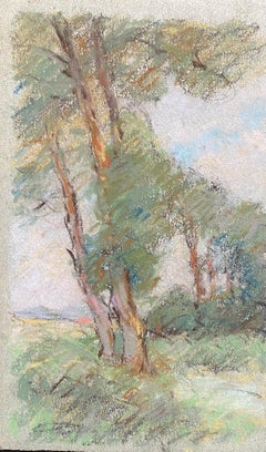 Camille Meriot French Impressionist Pastel Countryside Wispy Trees in Lane