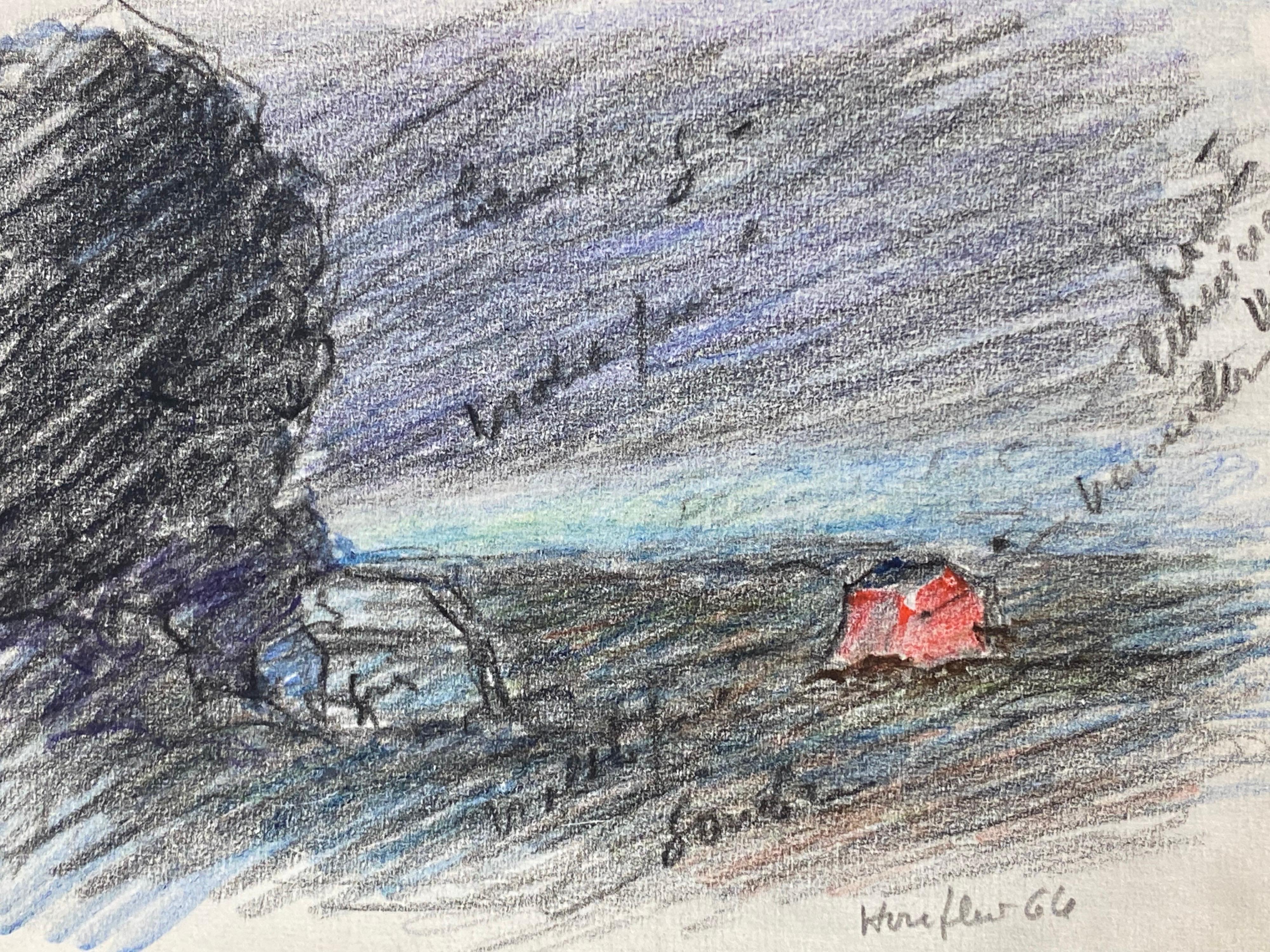 Camille Meriot French Signed Impressionist Crayon Drawing 'Honfleur' - Painting by Unknown