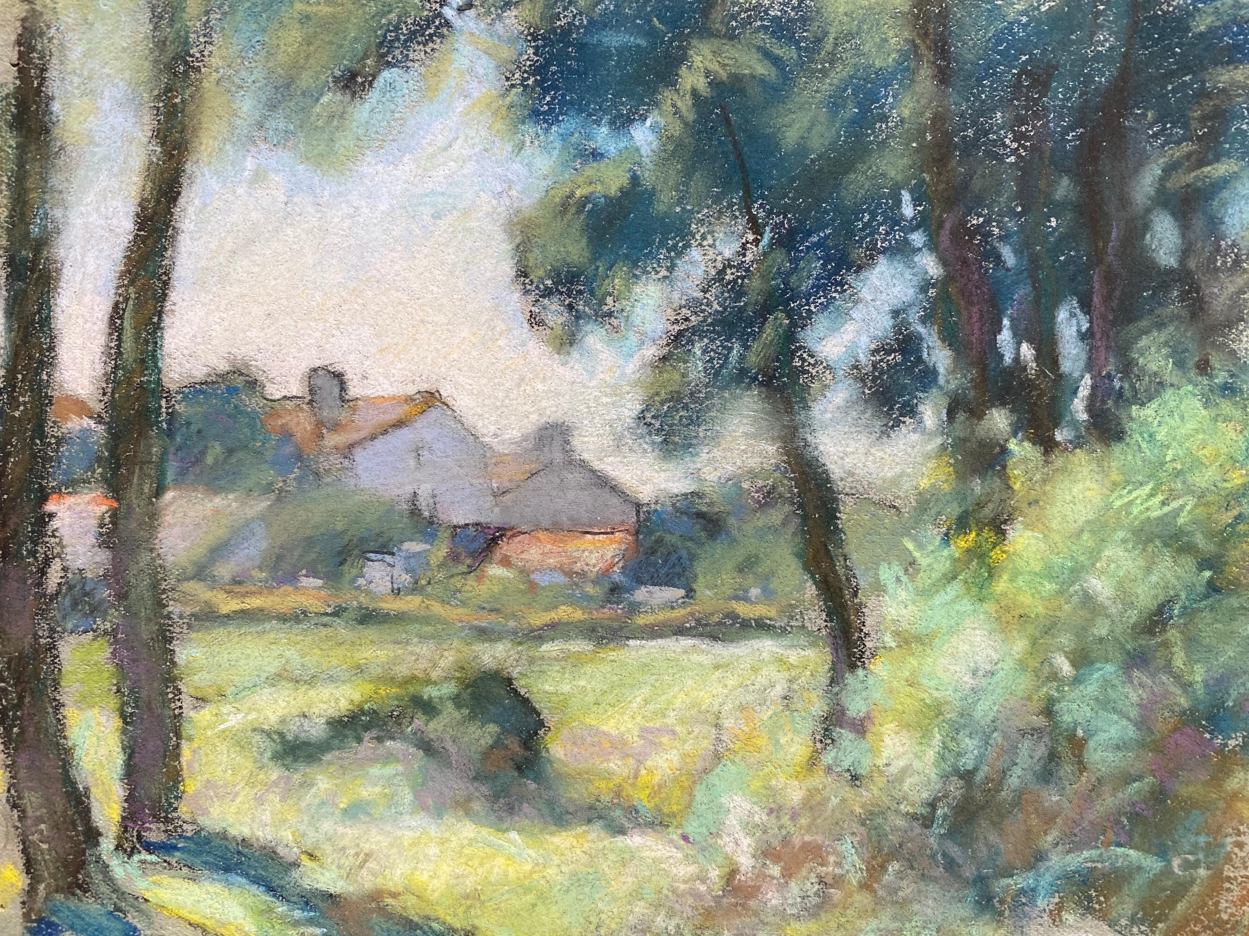 Camille Meriot Pintura al pastel impresionista francesa de mediados del siglo XX Campo rural - Painting de Unknown
