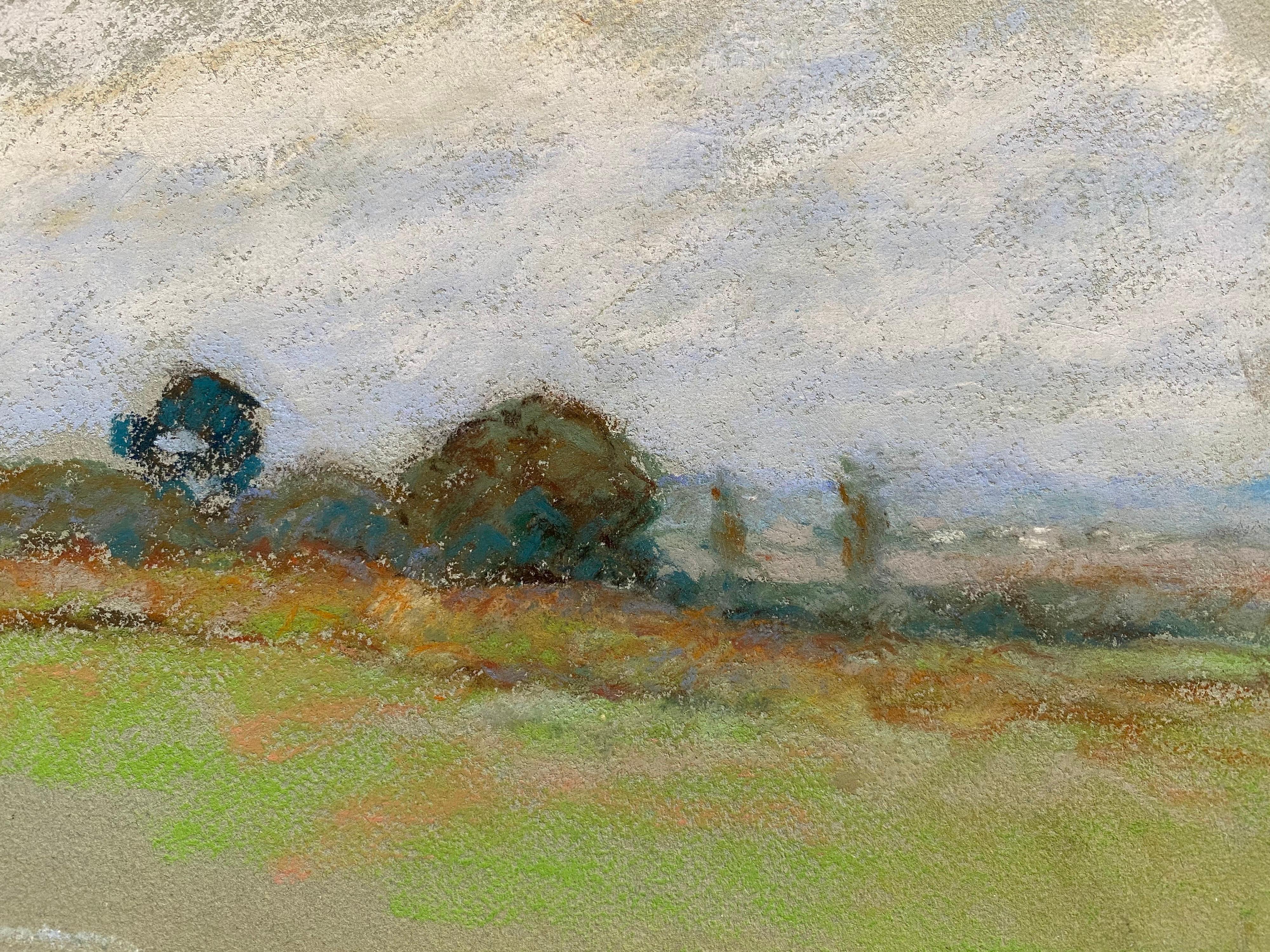 Camille Meriot, Pastel French Impressionist Green Countryside View - Painting by Unknown