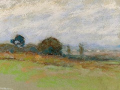 Camille Meriot, pastello Impressionista francese, veduta di campagna verde