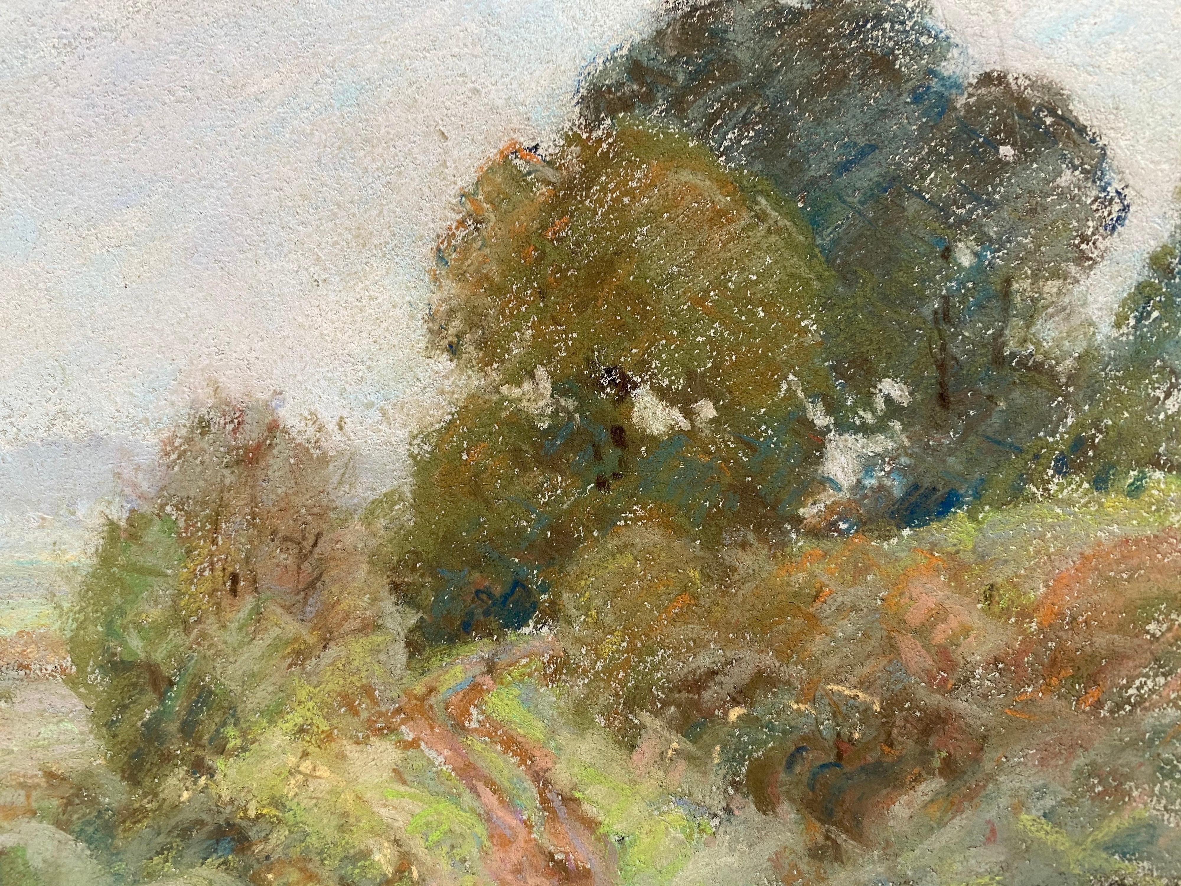Camille Meriot, Vue d'un paysage impressionniste français au pastel - Marron Landscape Painting par Unknown