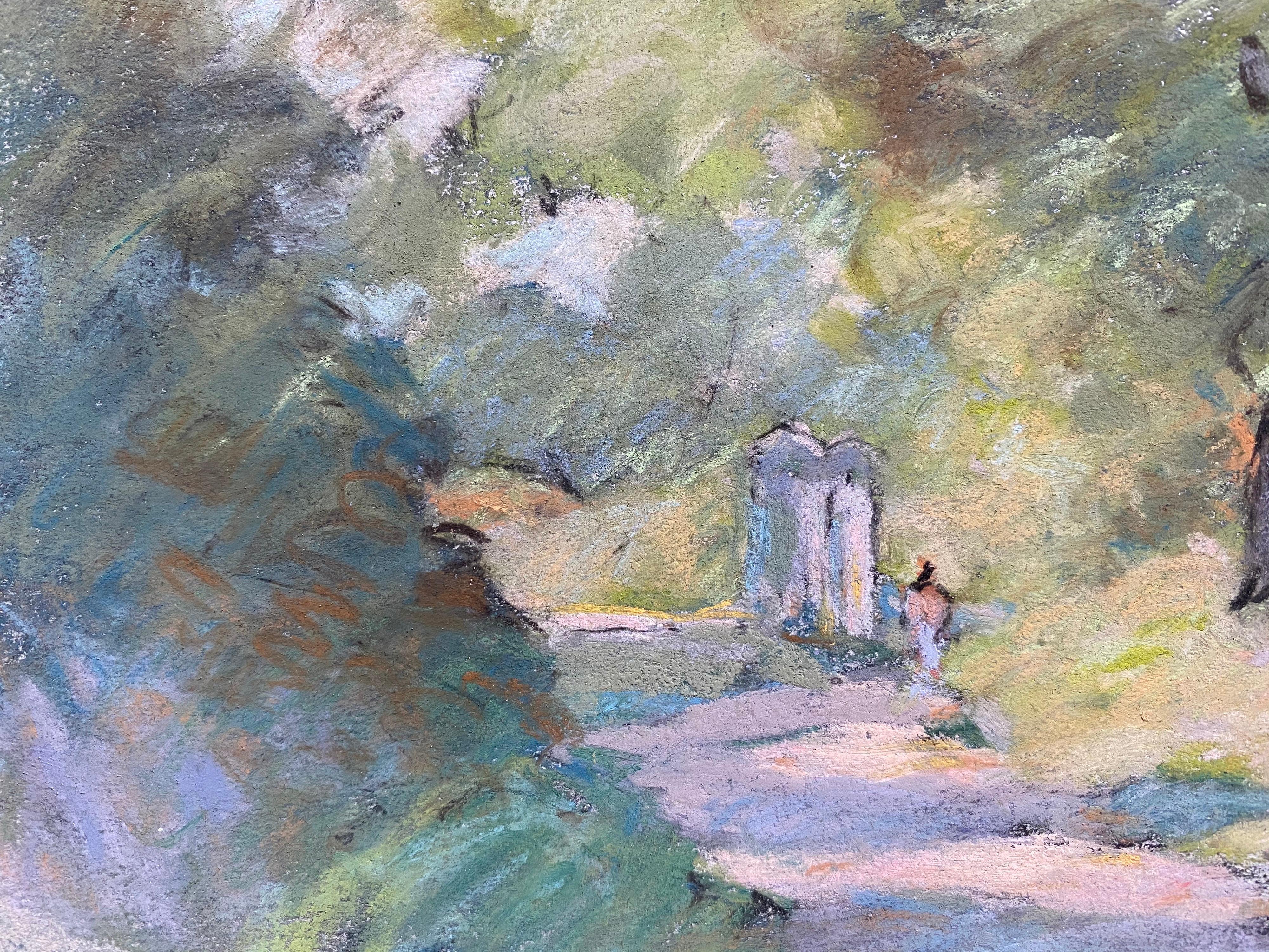 Camille Meriot, Pastellfarbener französischer Impressionist Sonnenbeschienenes Land Ruhige Lane's im Angebot 2