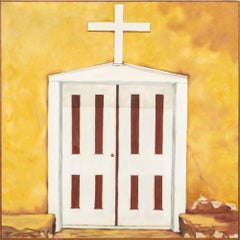 Campbell Signed Church Door Facade Oil on Canvas