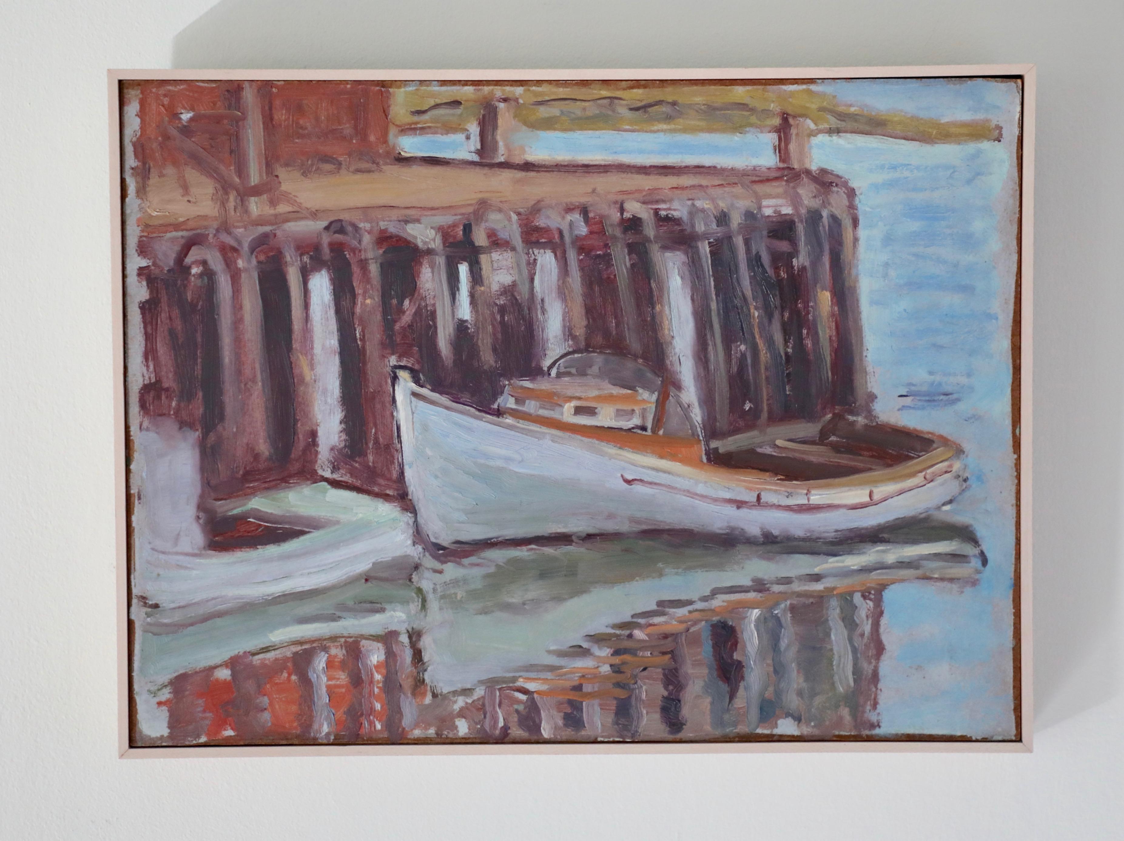 Unknown Landscape Painting - Canadian School, Post-Impressionist Harbor Scene (Nova Scotia)