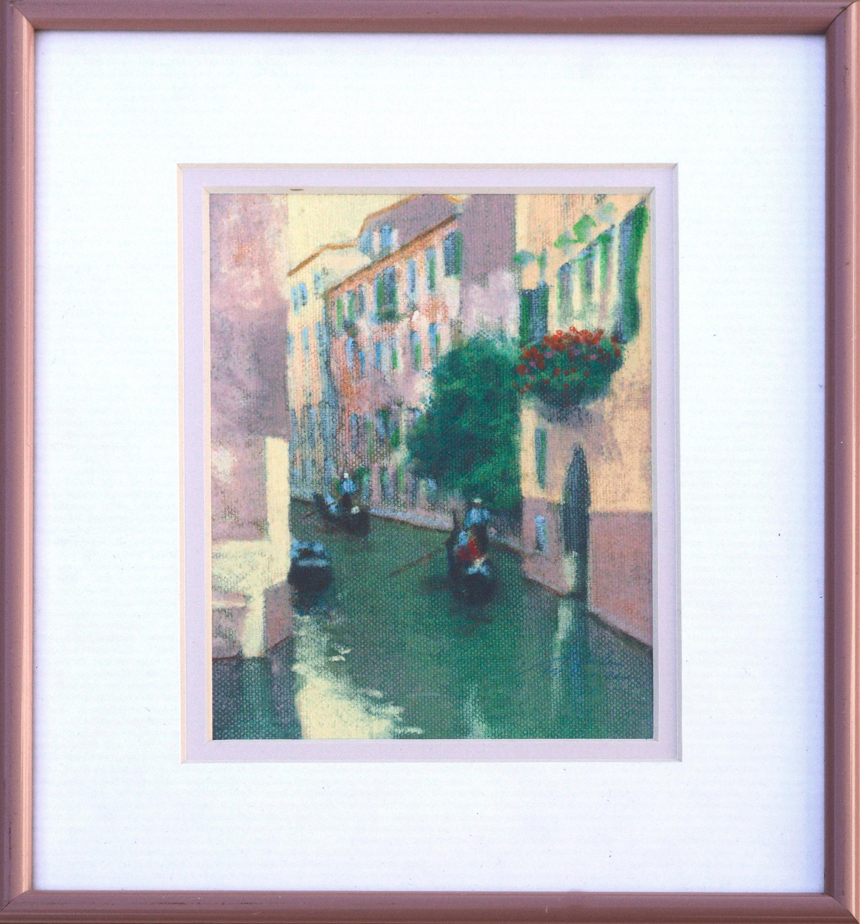 Canal with Gondolas - Venice, Italy Figurative Landscape  - Painting by Unknown