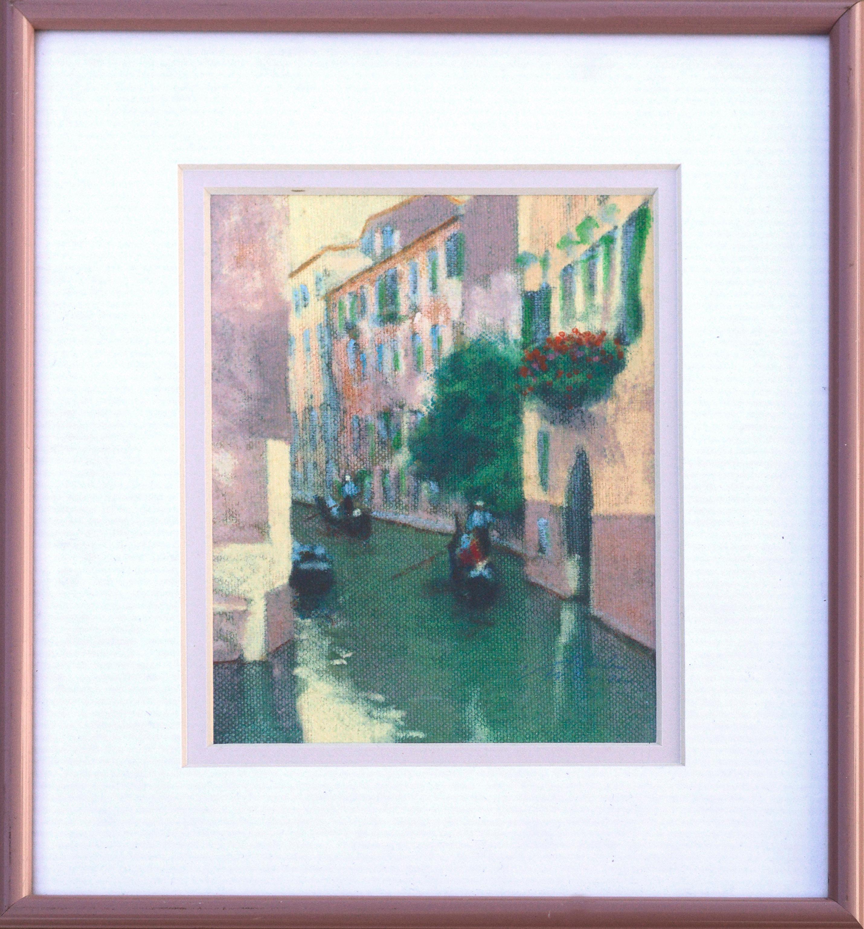 Canal with Gondolas - Venice, Italy Figurative Landscape - Painting by Unknown