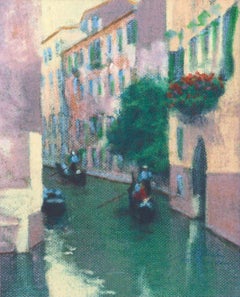 Canal with Gondolas - Venice, Italy Figurative Landscape 