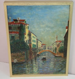 Canals of Venice Oil Painting, Framed, 1950s, 11.5x15.5" Size