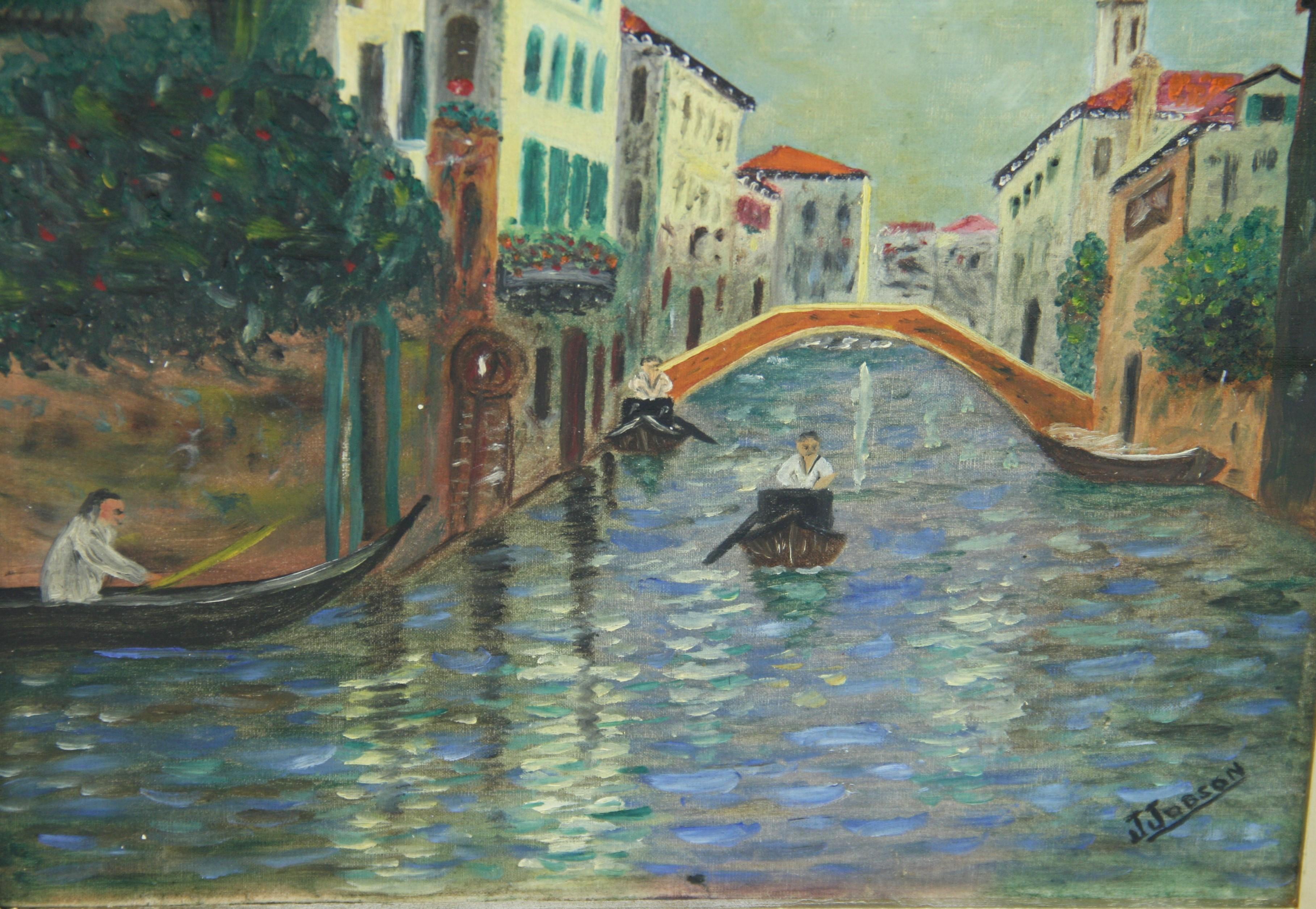 6125 Canaux de Venise peinture à l'huile
Cadre en bois doré taille de l'image 11.5x15,5