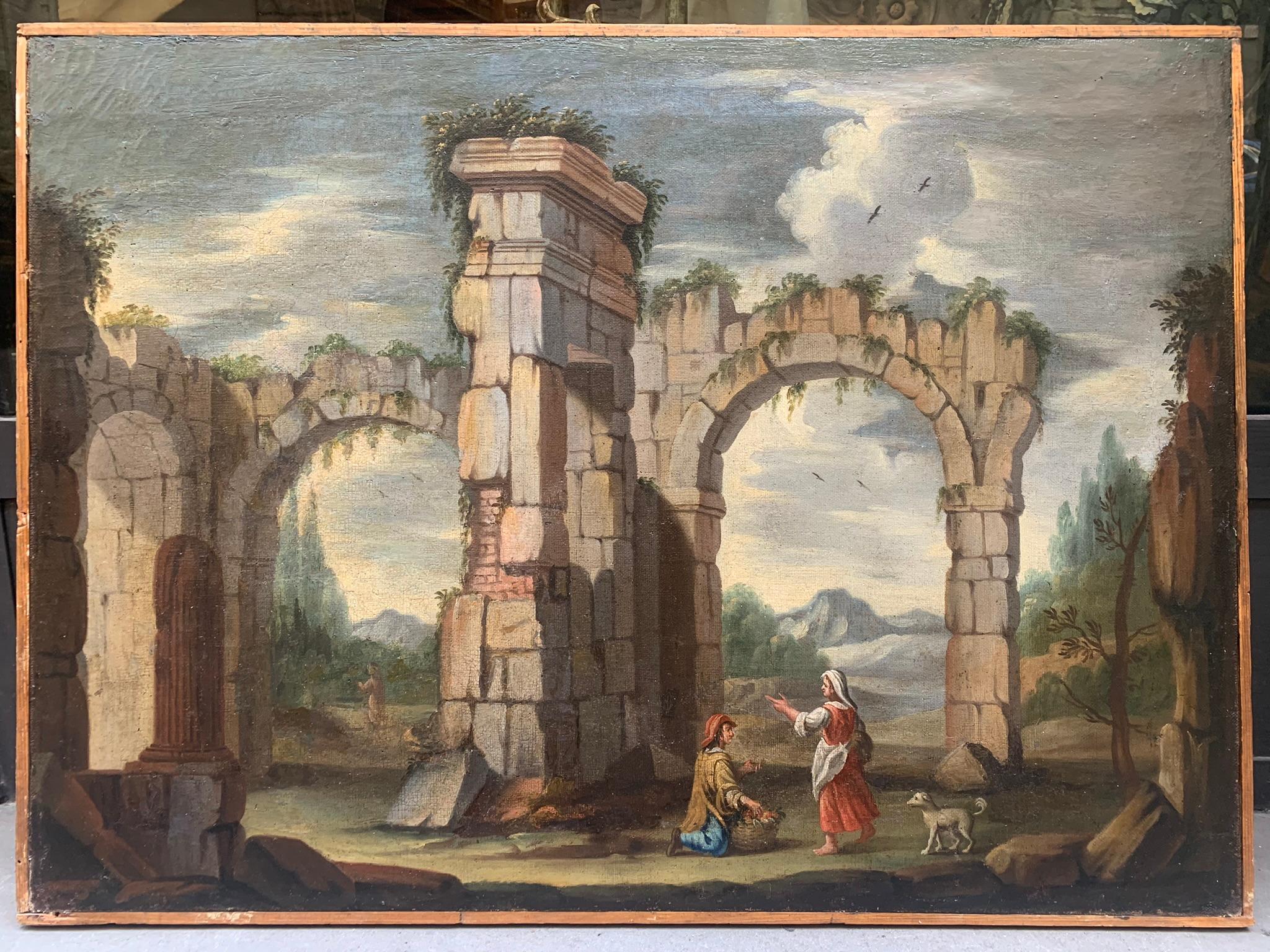 Capriccio architettonico con le rovine romane, colonna ed archi antichi. in vendita 1