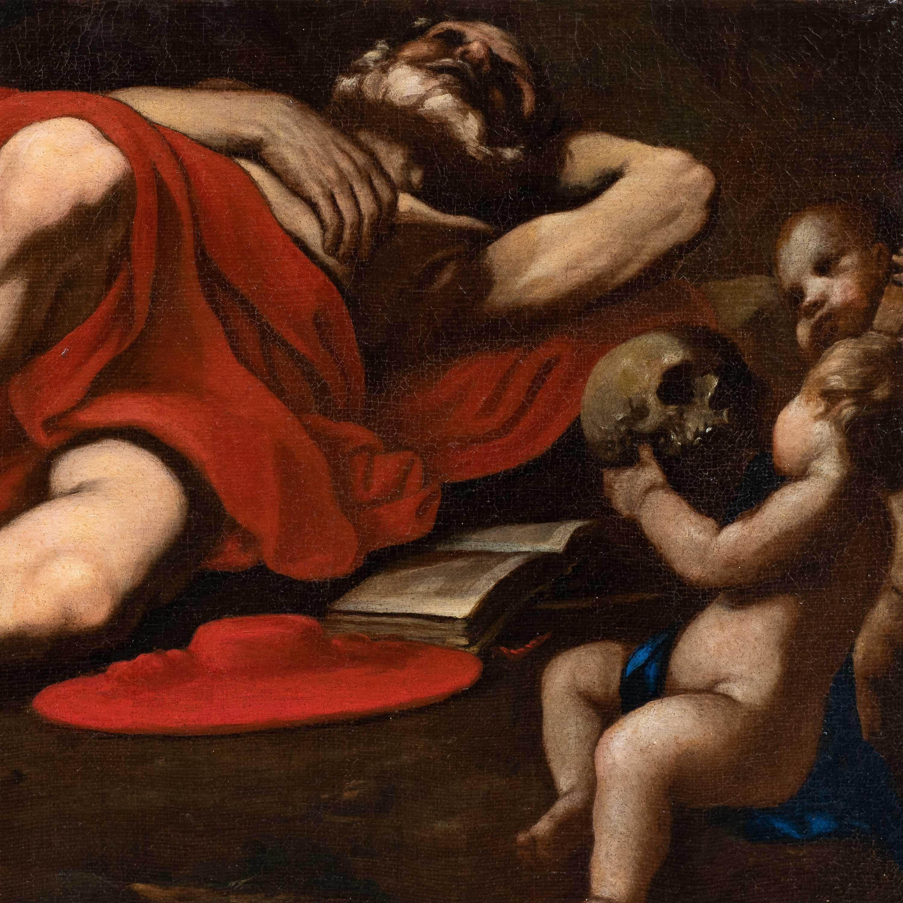 Peintre italien caravagiste - peinture de figures du XVIIe siècle - Saint Jérôme - Painting de Unknown