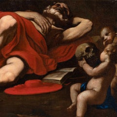 Pintor caravaggista italiano - Pintura de figuras del siglo XVII - San Jerónimo