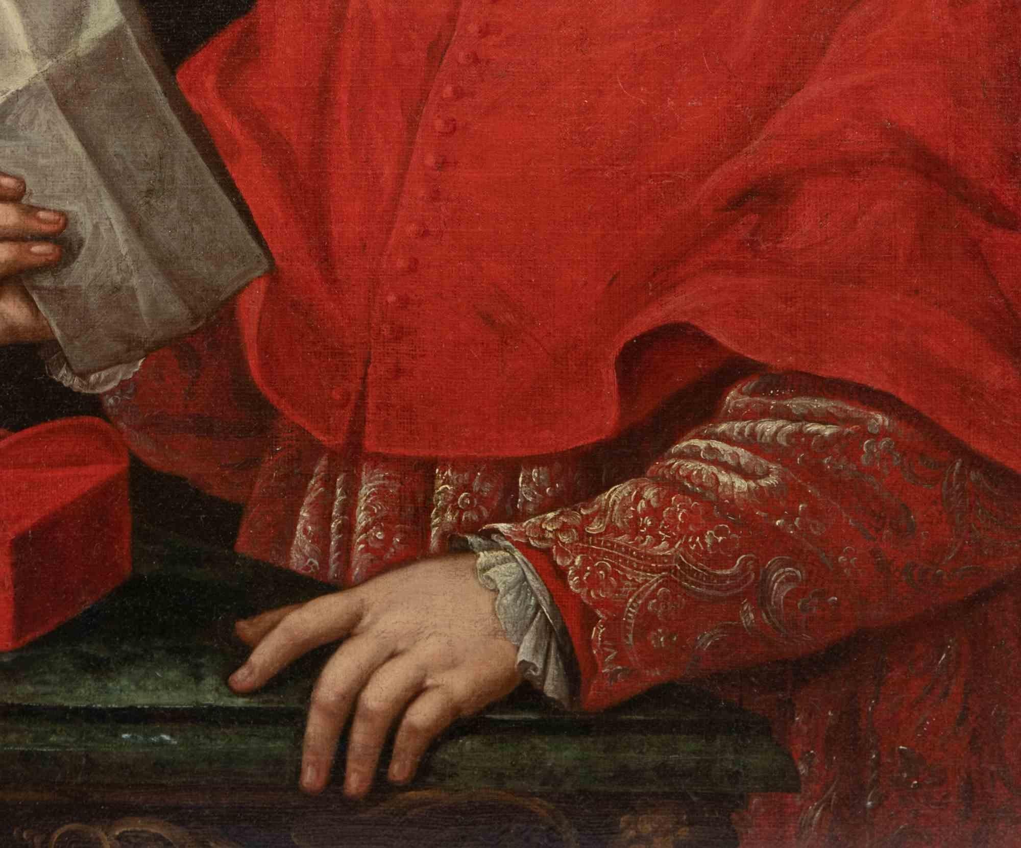 Cardinal with missive is an original old master artwork realized in the 17th Century.

Mixed colored oil painting on canvas. Provenance: Italy.  Avery precoius artwork depicting a cardinal. 

The pictorial rendering of the fabric of the dress makes