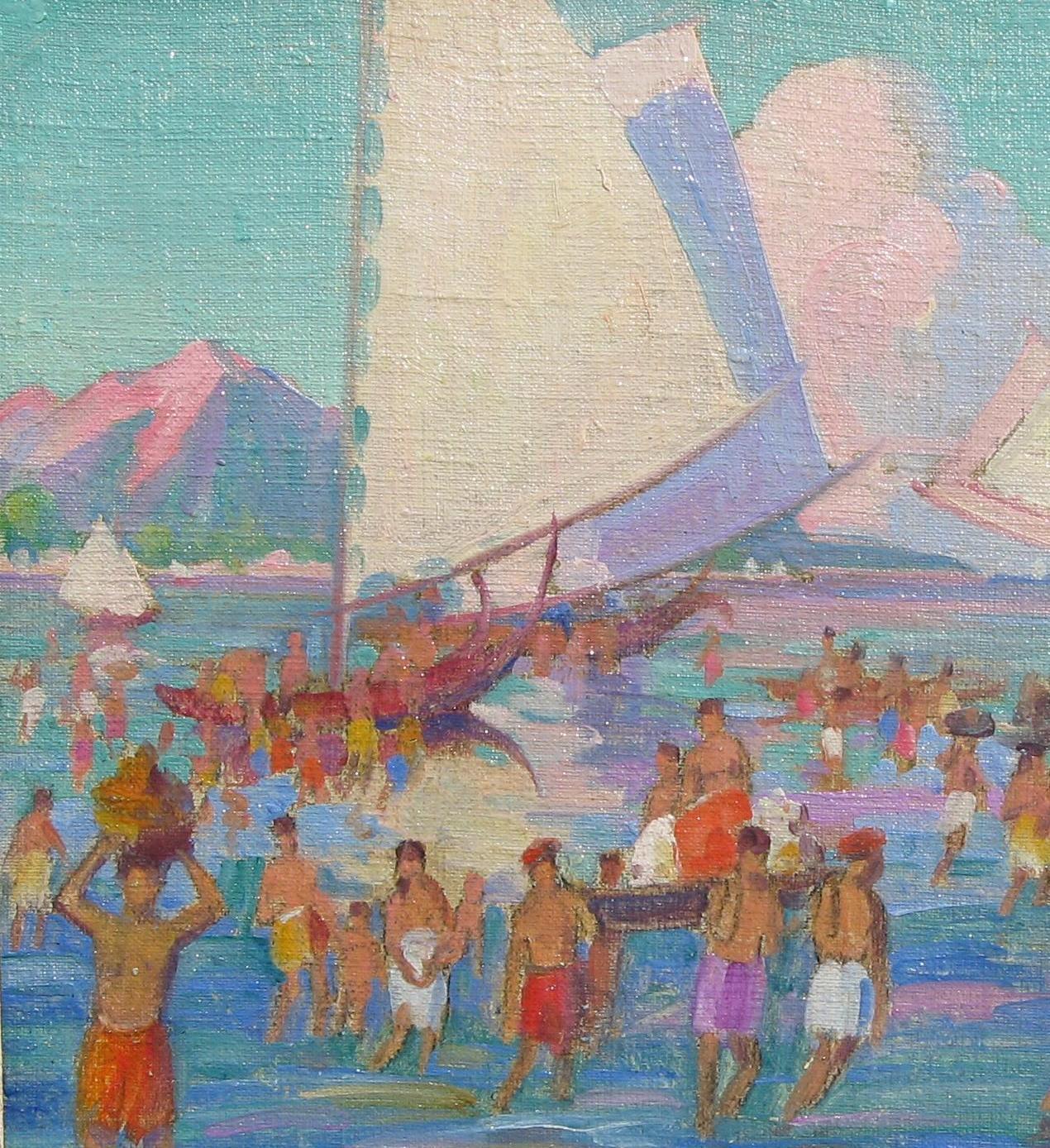 Carl Brandien, Artista dell'Accademia Nazionale di New York, Pittura a olio, 1930, Bali - Figurative Painting Marrone di Unknown