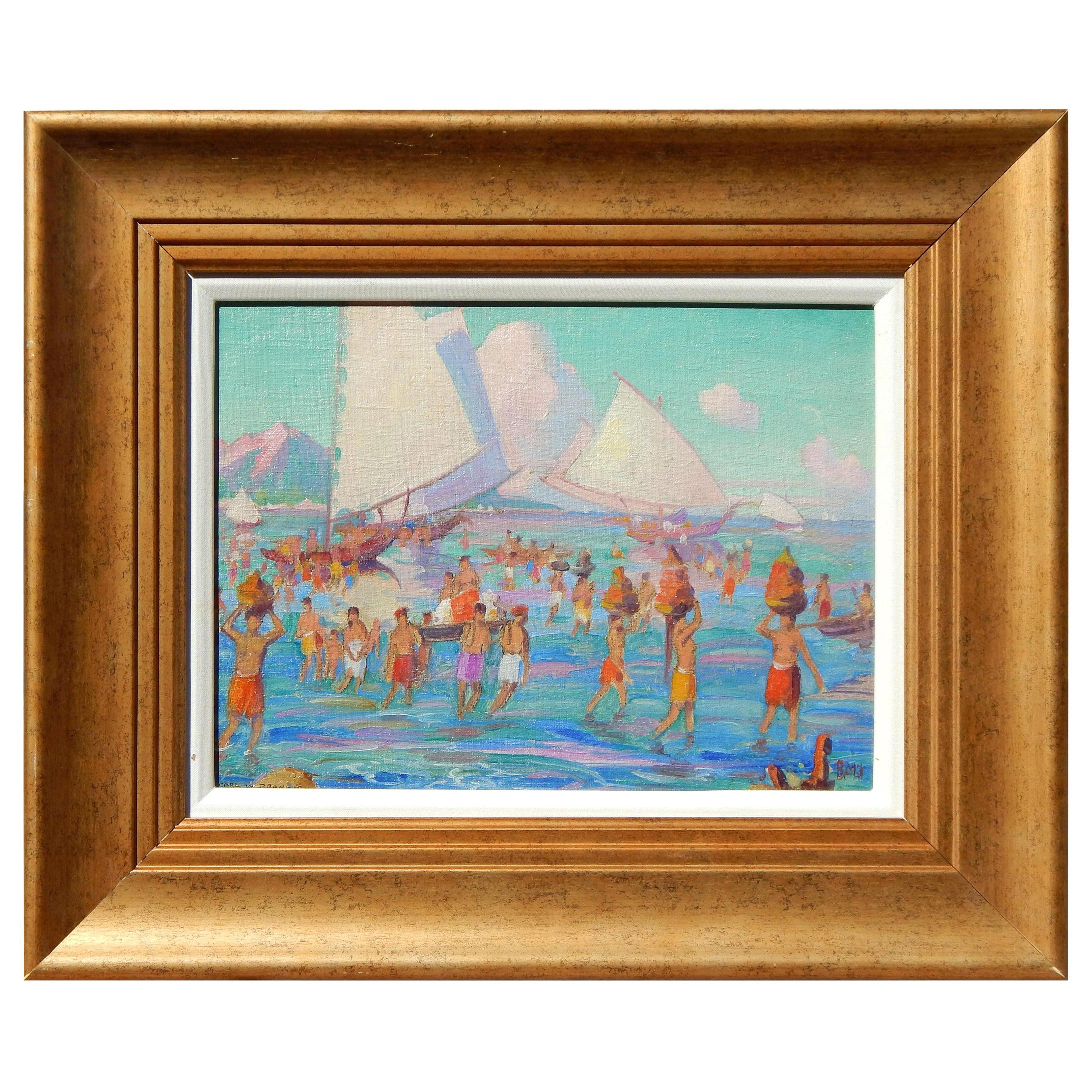 Figurative Painting di Unknown - Carl Brandien, Artista dell'Accademia Nazionale di New York, Pittura a olio, 1930, Bali